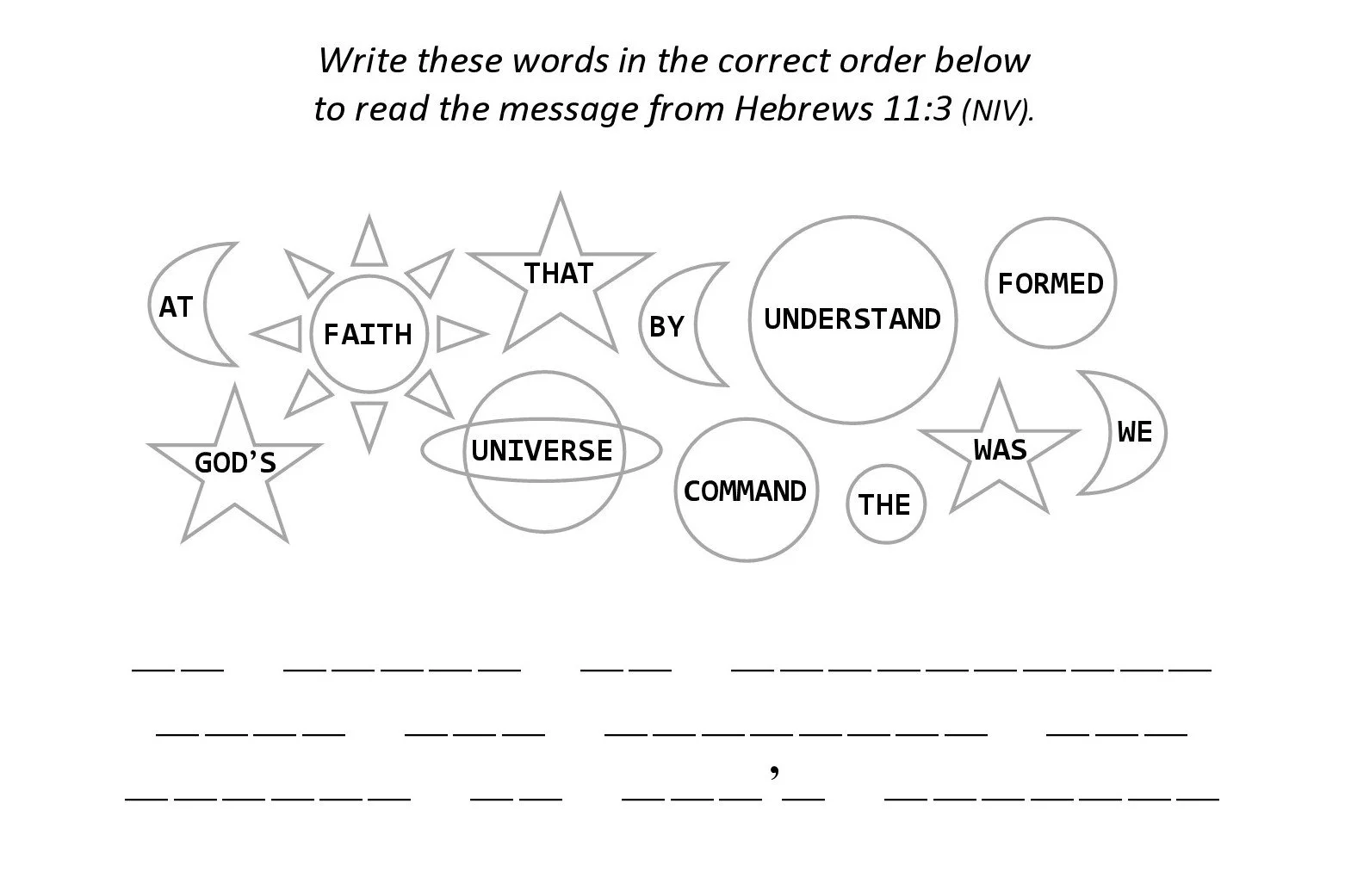 Hebrews 11:3 sunday school activity puzzle