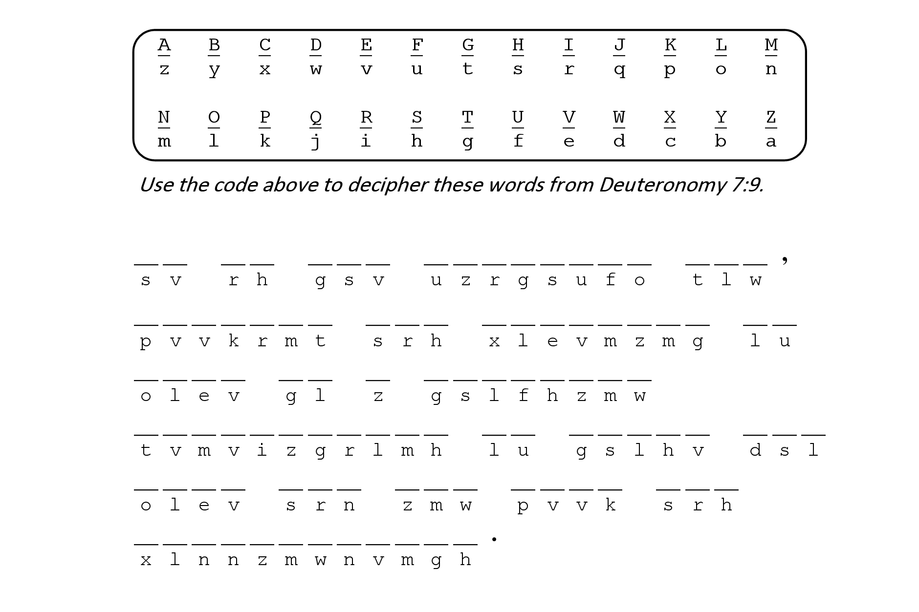 Deuteronomy 7:9 Sunday School activity code puzzle