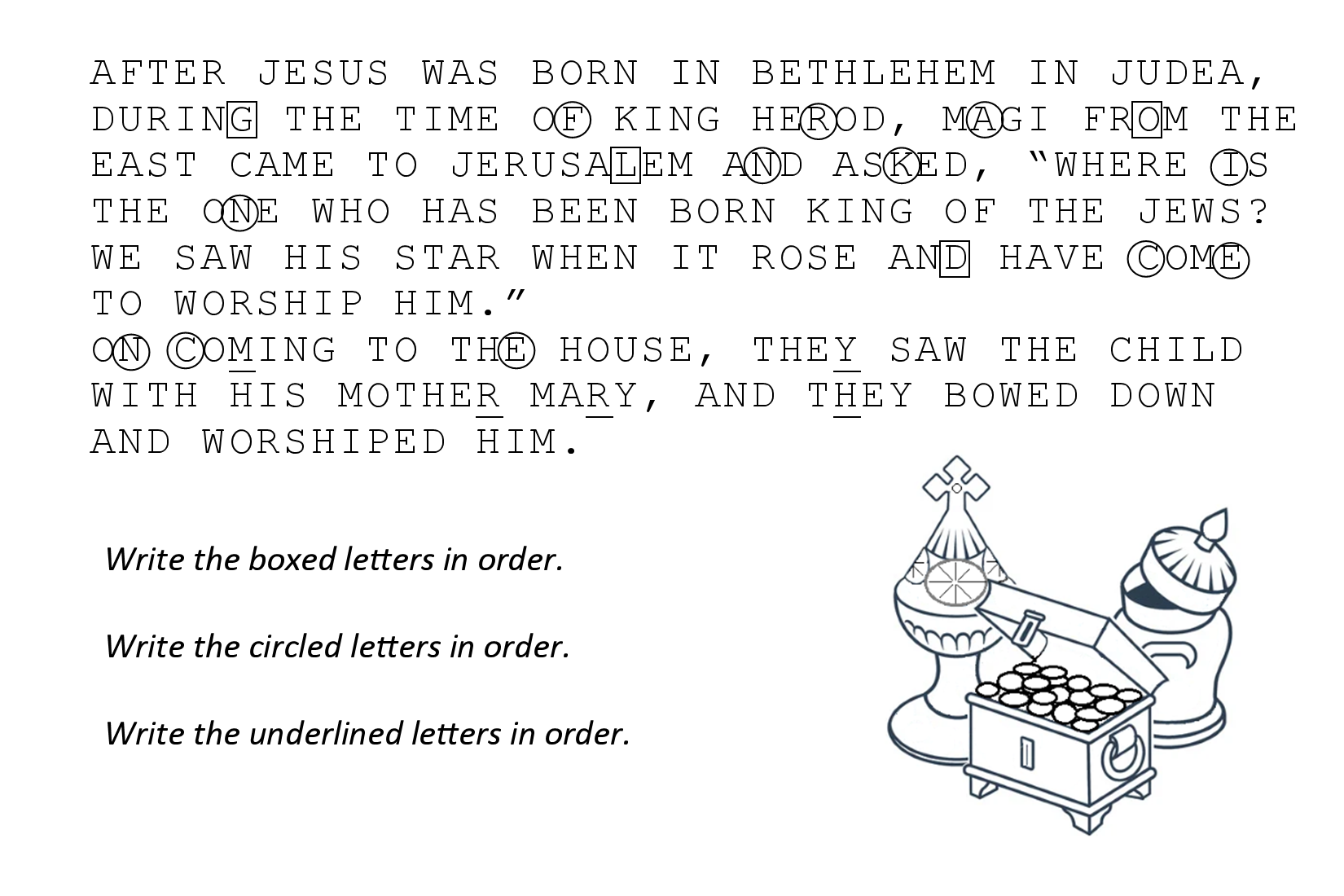 Matthew 2 Sunday school activity gold frankincense myrhh