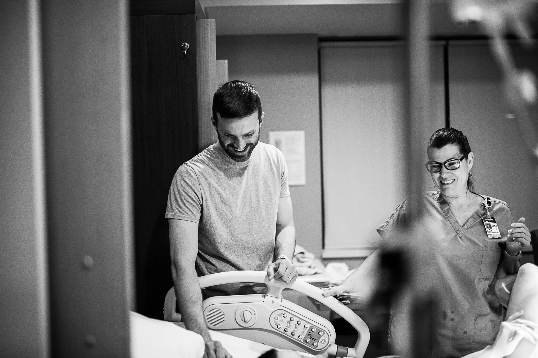 Smiling father in a labor and delivery room of Kennestone hospital