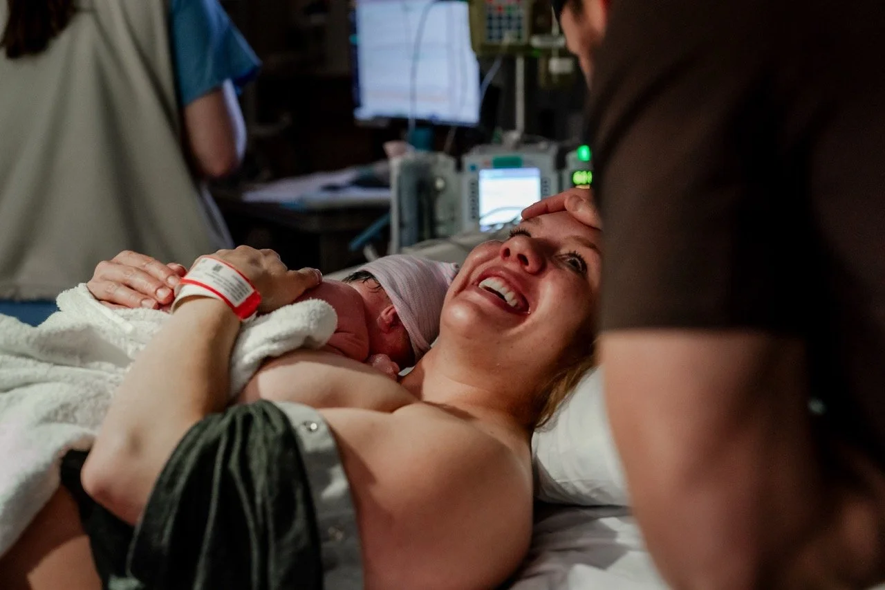 Newborn baby on moms chest just after birth at Piedmont hospital Atlanta