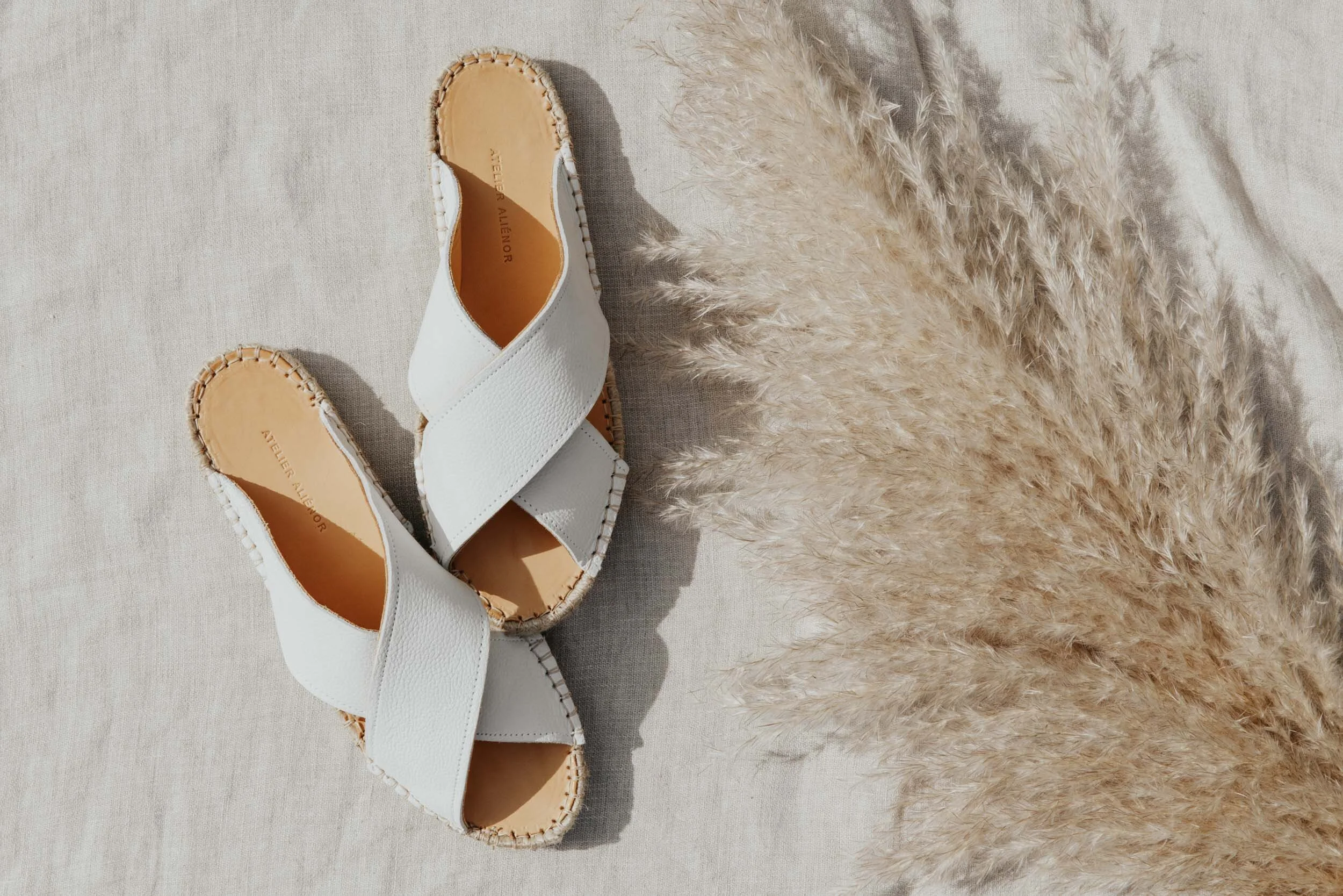 leather espadrilles sandals and pampas grass