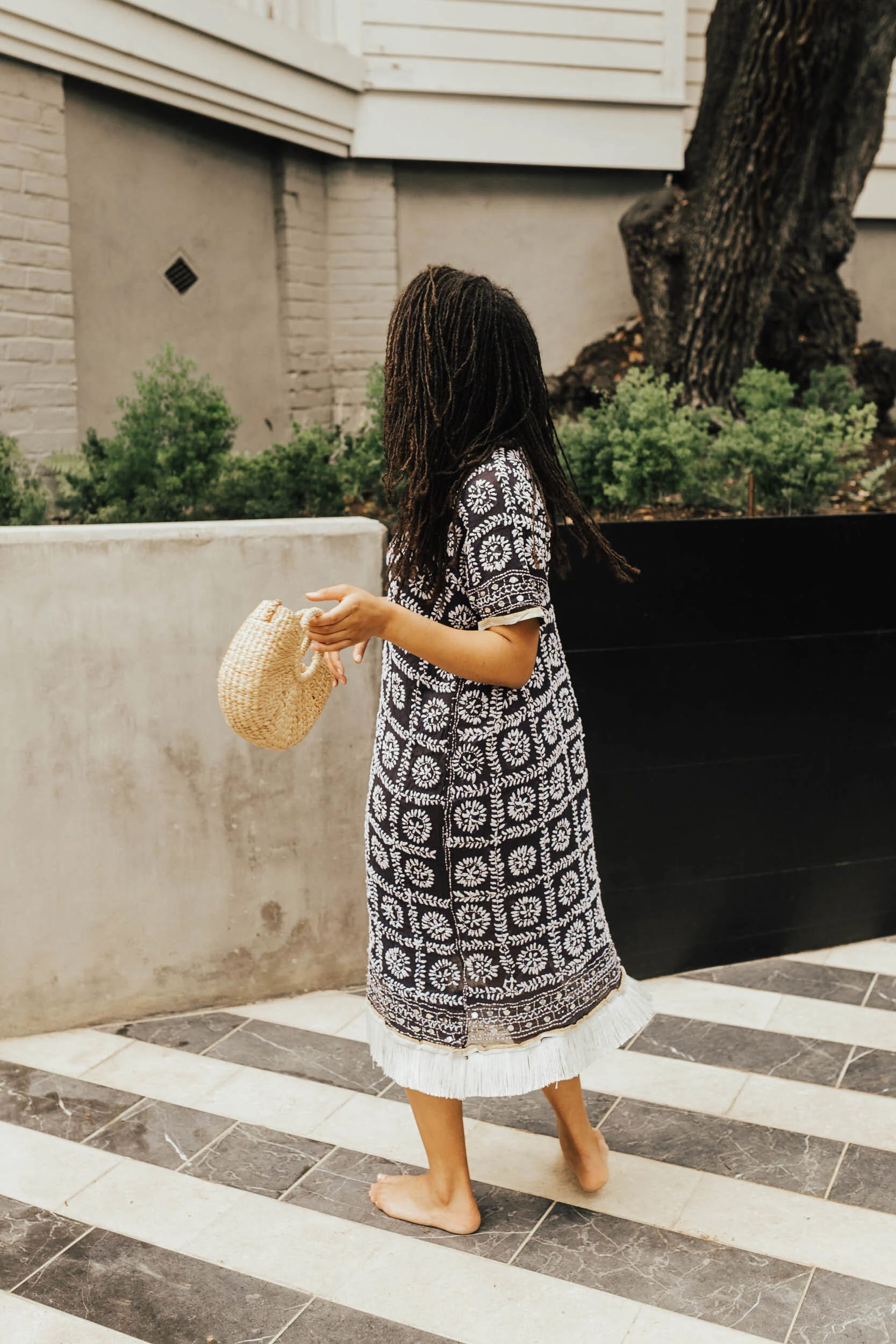 Cambodian beaded kaftan with fringe