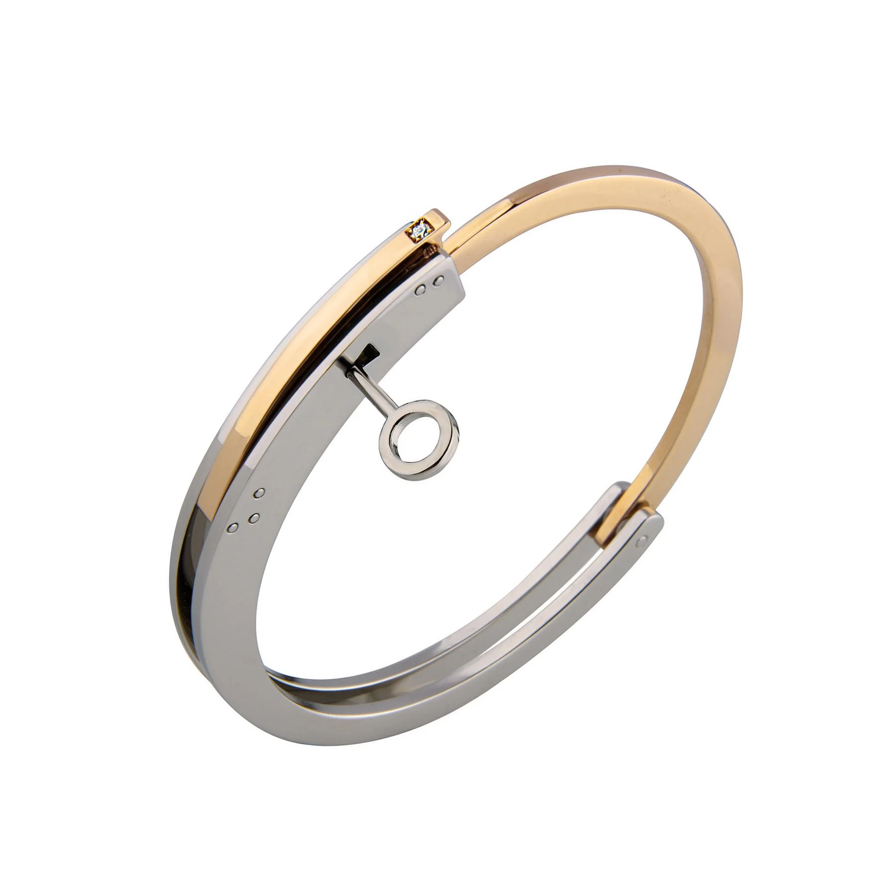 ForOne ForTwo Bracelet - Stainless Steel & Yellow Gold - 1 White Diamond (Small)