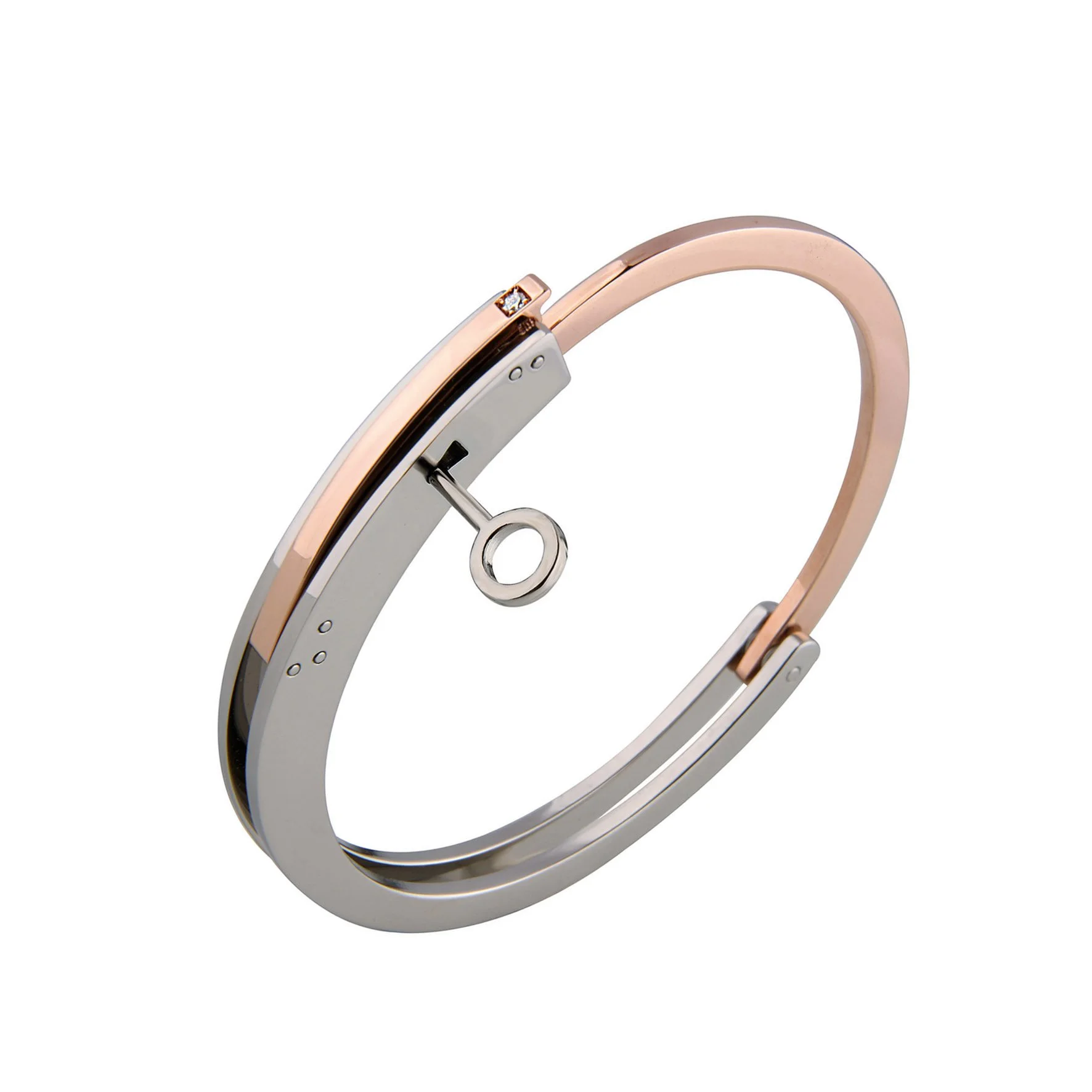 ForOne ForTwo Bracelet - Stainless Steel & Rose Gold - 1 White Diamond (Small)