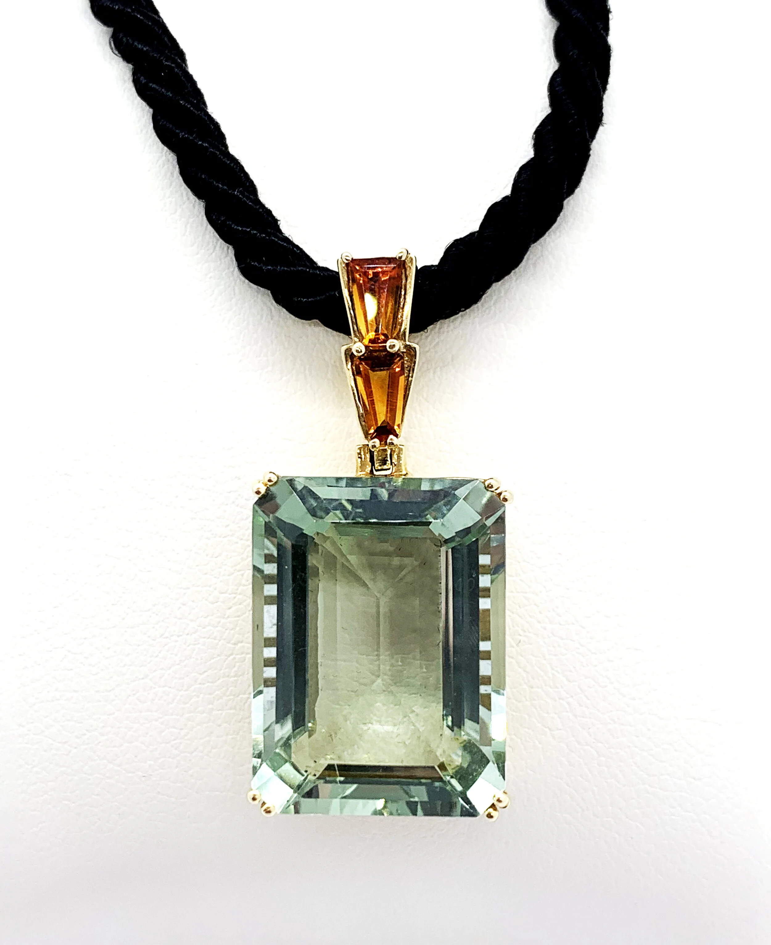 Green Amethyst Pendant with Citrine bale 