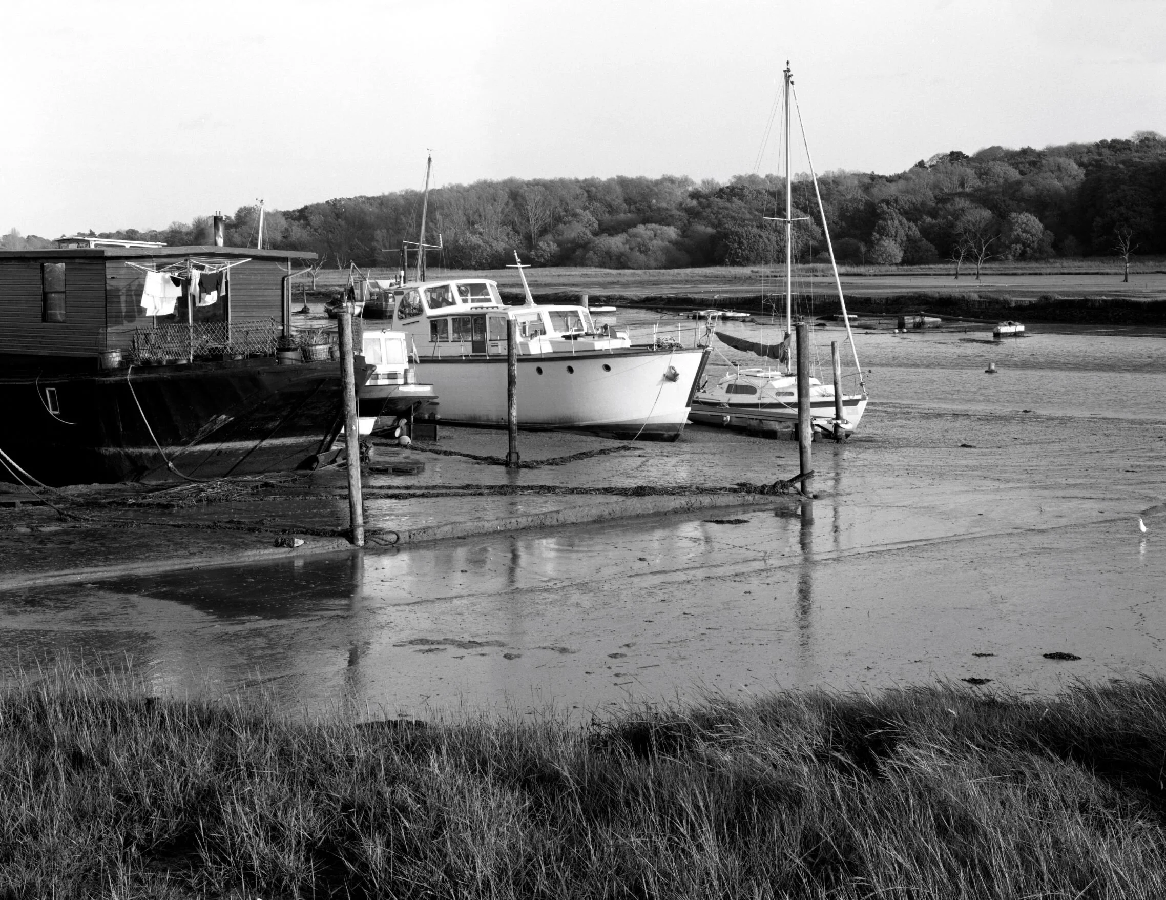 House boats on the Deben at Woodbridge, Suffolk (Wista 45, Fuji 210 5.6 lens)