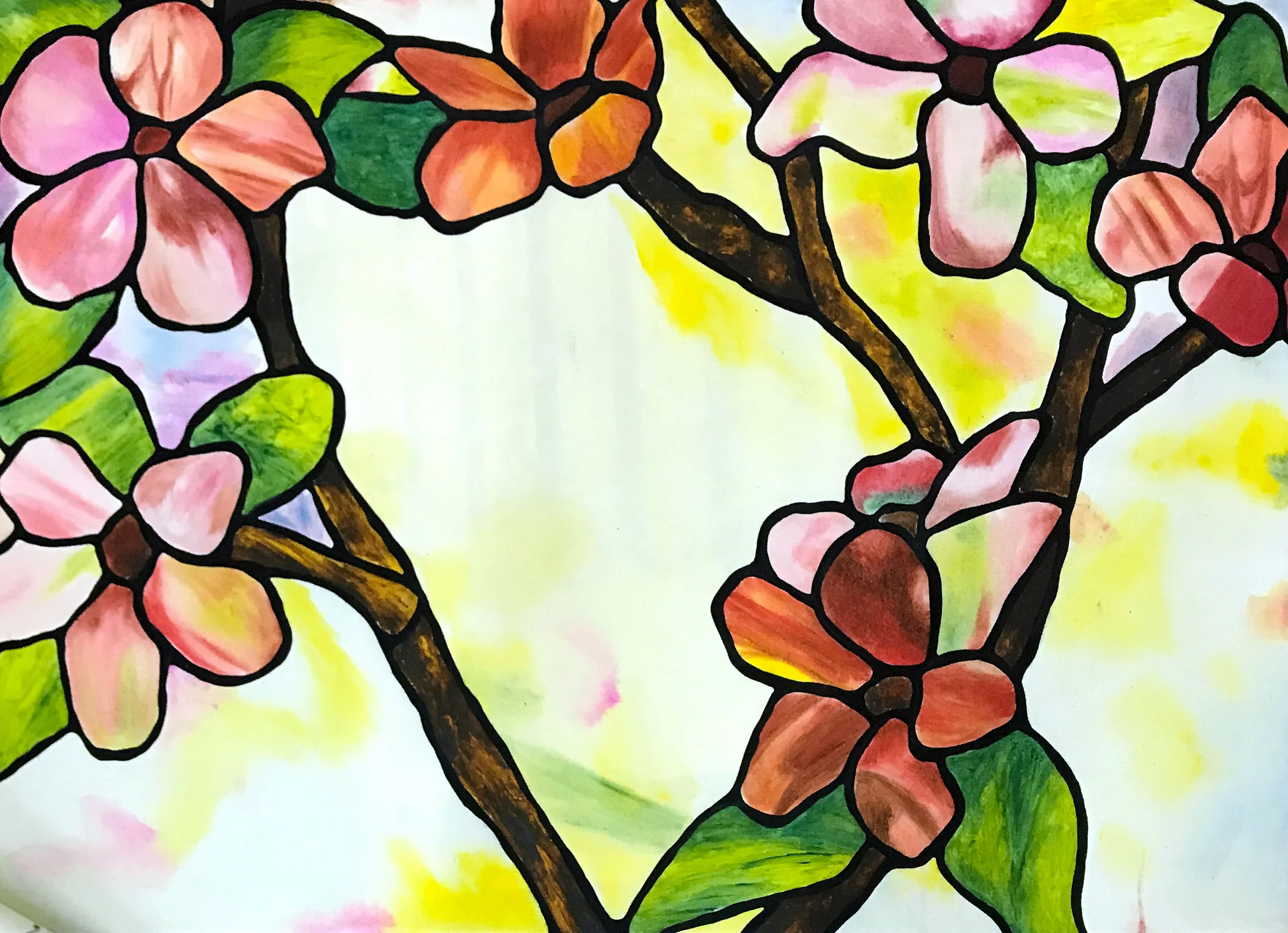 Stained glass drop painting project. Image based on Tiffany stained glass.