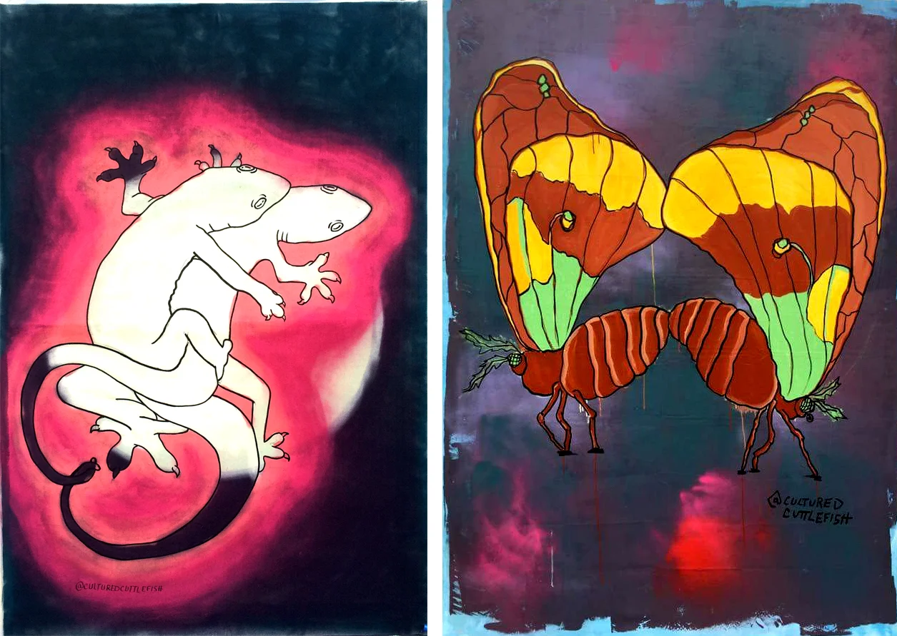 Live painted murals commissioned for the Arts on Terry street fair in Patchogue, NY (Left 2016, Right 2017)