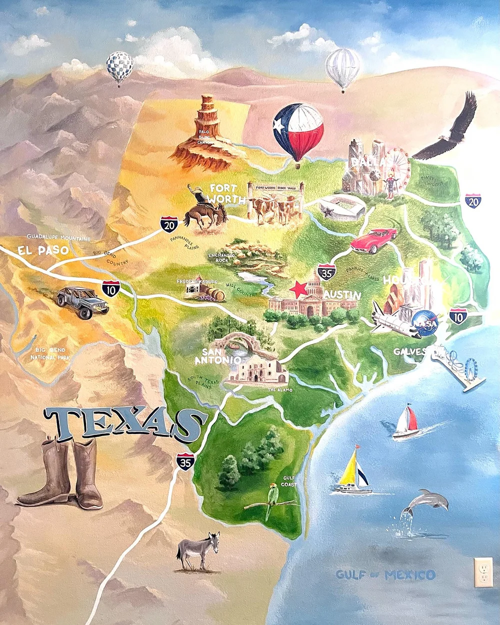 Caleb Roca Map Caleb's Texas Map Mural in Highland Village Texas — Marnie Vollenhals