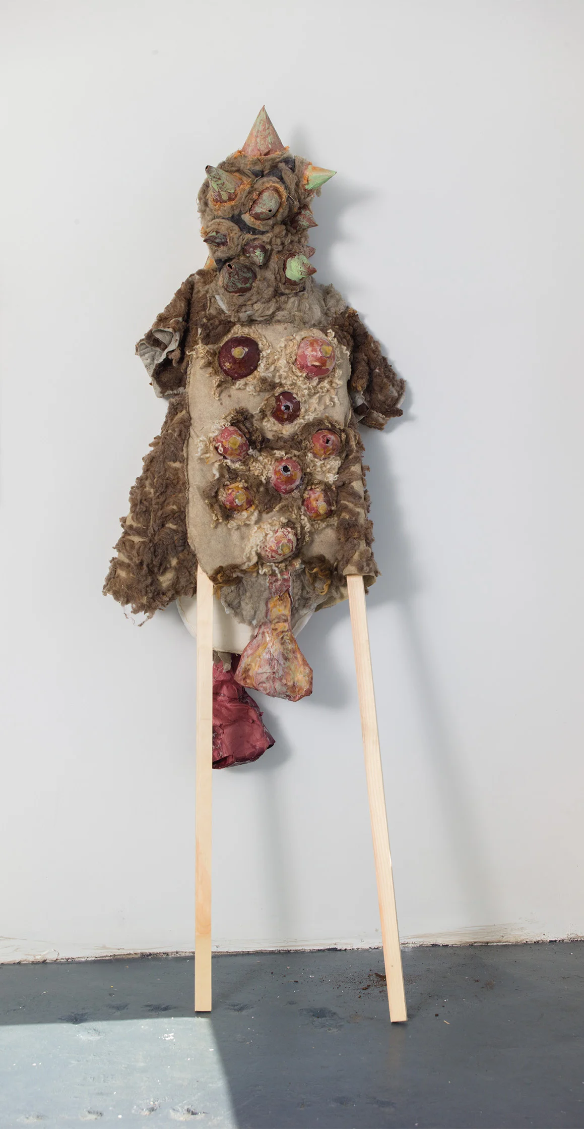 SN Taxidermy I , 2016–2017, papier-mâché, latex, raw wool, felt, burlap, batting, wax, wooden legs, overall: 84 x 28 x 7 in/213.36 x 71.12 x 17.78 cm