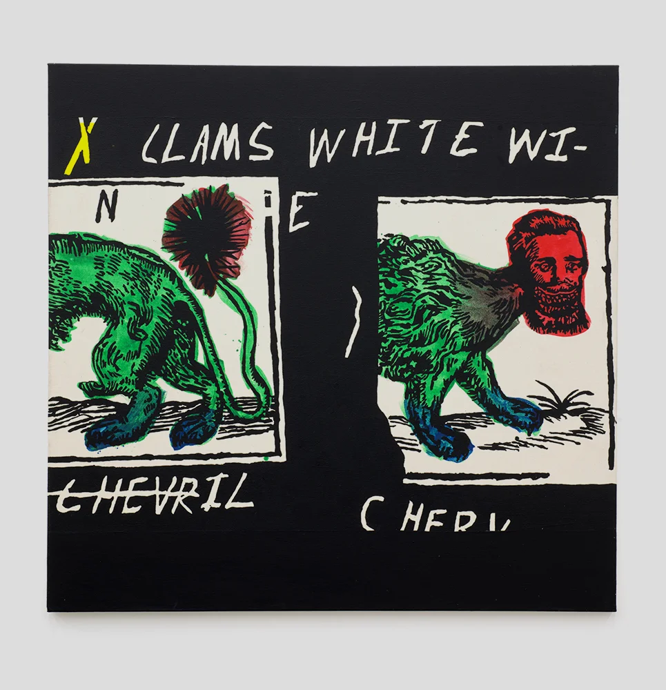 Patrick Groth Clams, White Wine, Chervil , 2017 Acrylic on canvas 54 × 56 in/137.16 × 142.24 cm Inquire