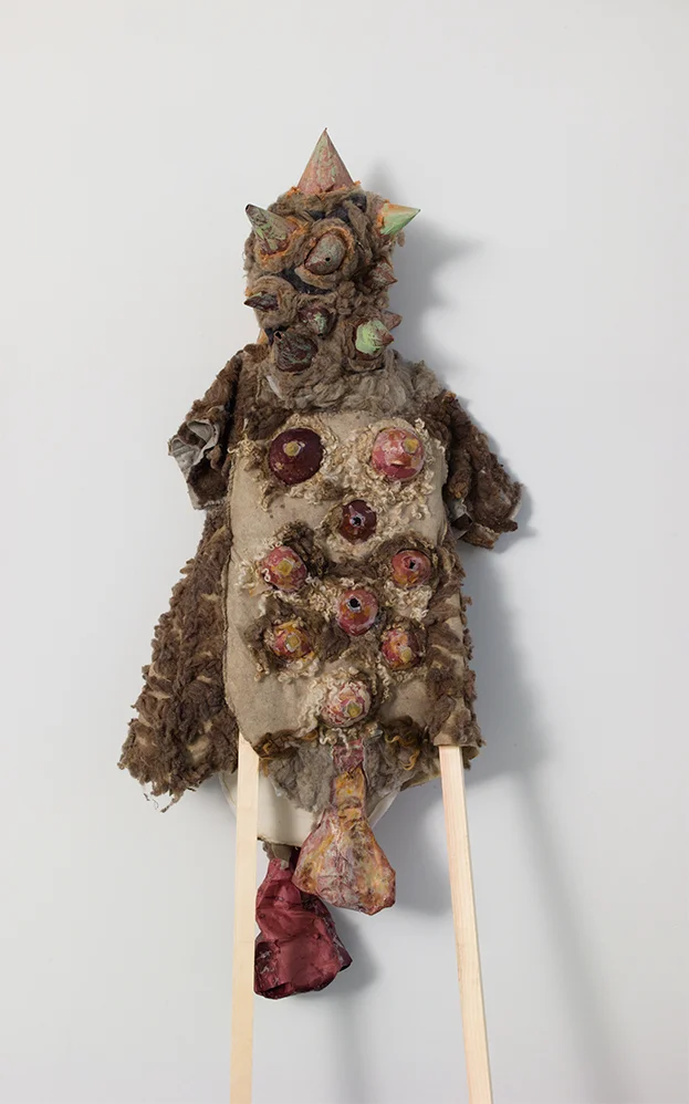 Laura Bernstein SN Taxidermy I , 2016–2017 Papier-mache, latex, raw wool, felt, burlap, batting, wax, wooden legs Overall: 84 × 28 × 7 in/213.36 × 71.12 × 17.78 cm Inquire