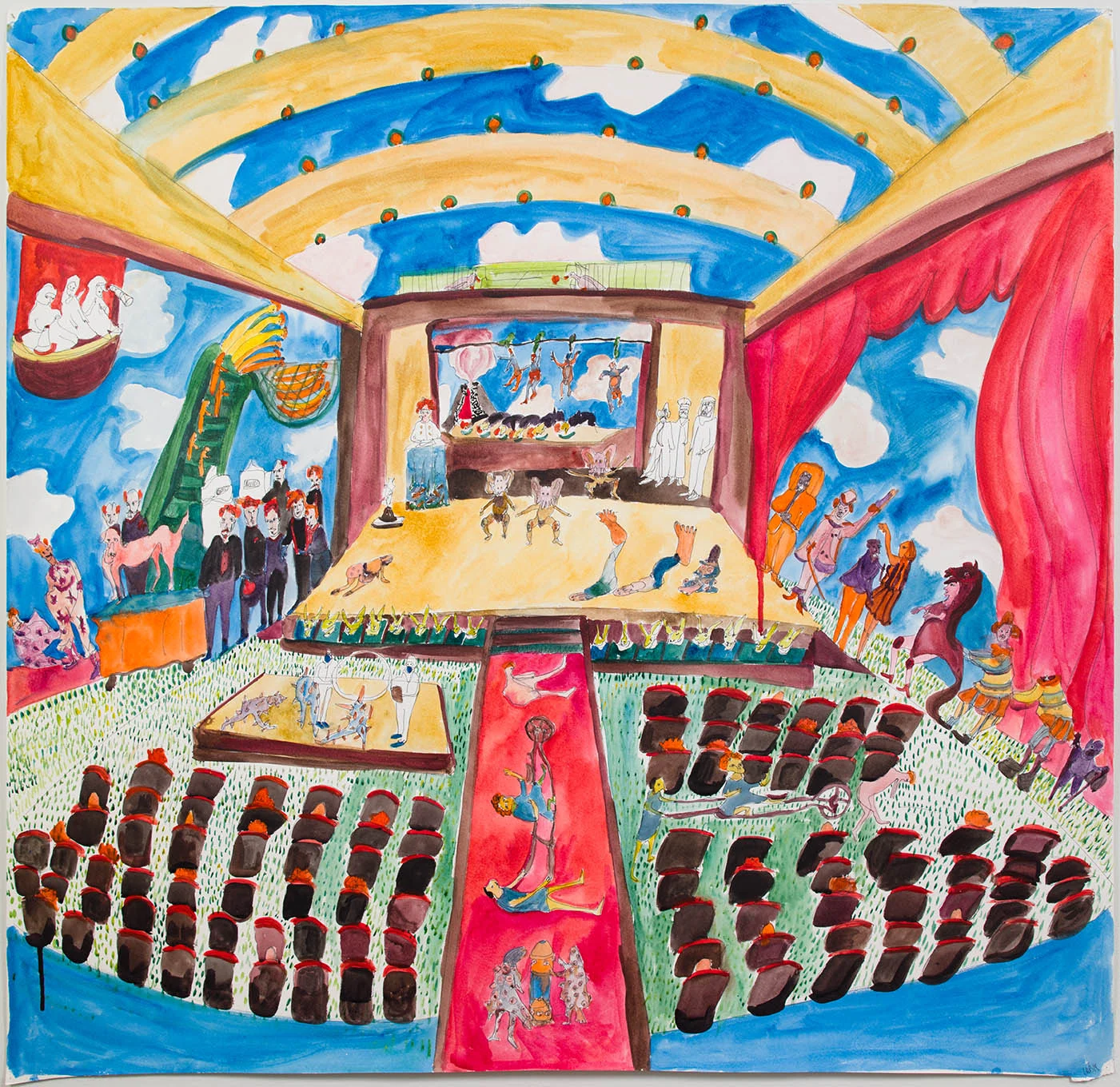 Lecture Performance (FFF) , 2018, watercolor and ink on watercolor paper, 40 × 42 in/101.6 × 106.68 cm