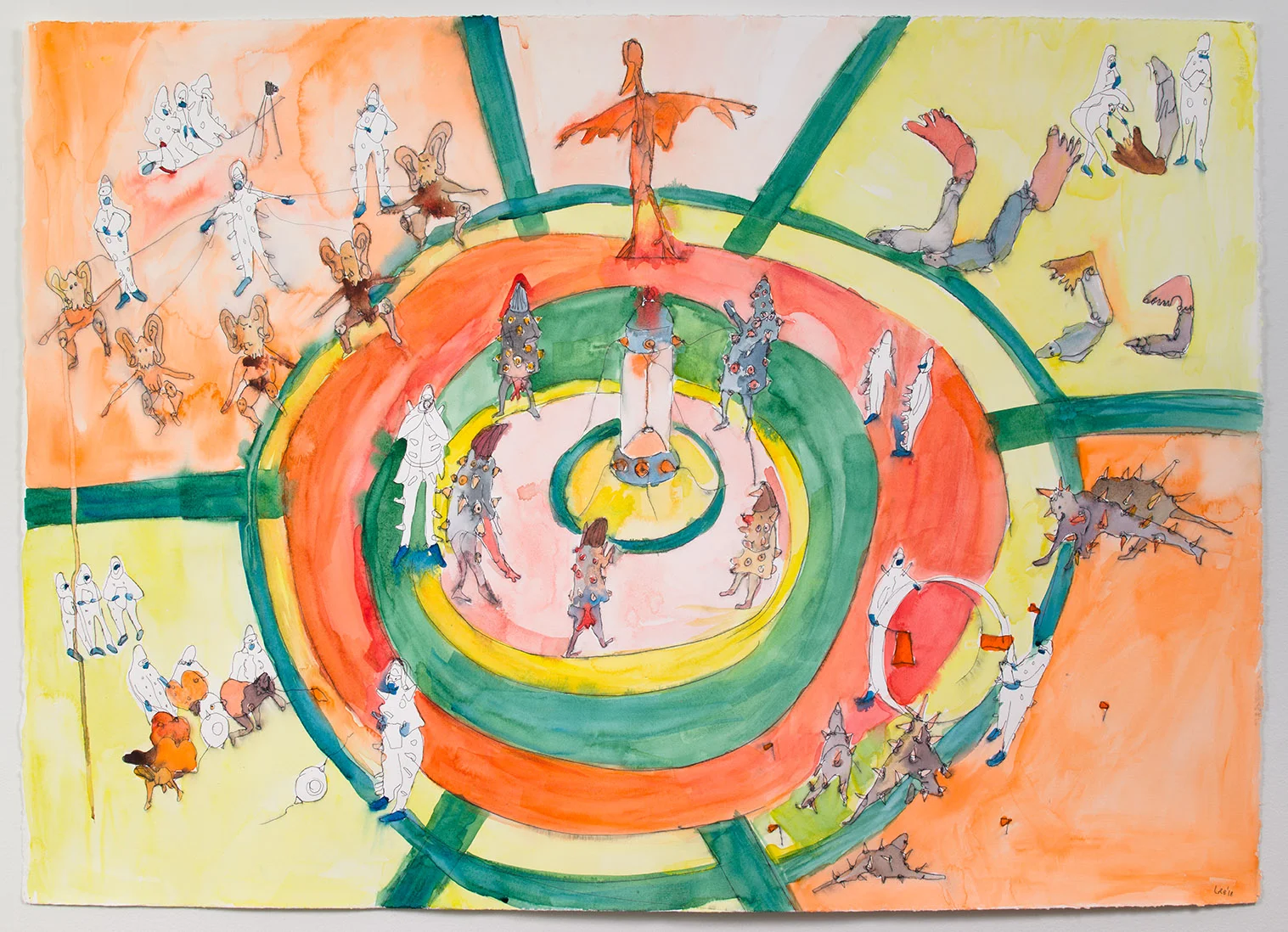 Game Field (FBF) , 2018, watercolor and ink on watercolor paper, 30 × 42 in/76.2 × 106.68 cm
