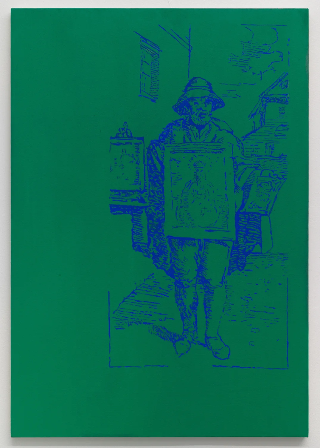 The Painting Salesman , 2018, acrylic and oil on canvas, 46 x 32 in/116.84 x 81.28 cm