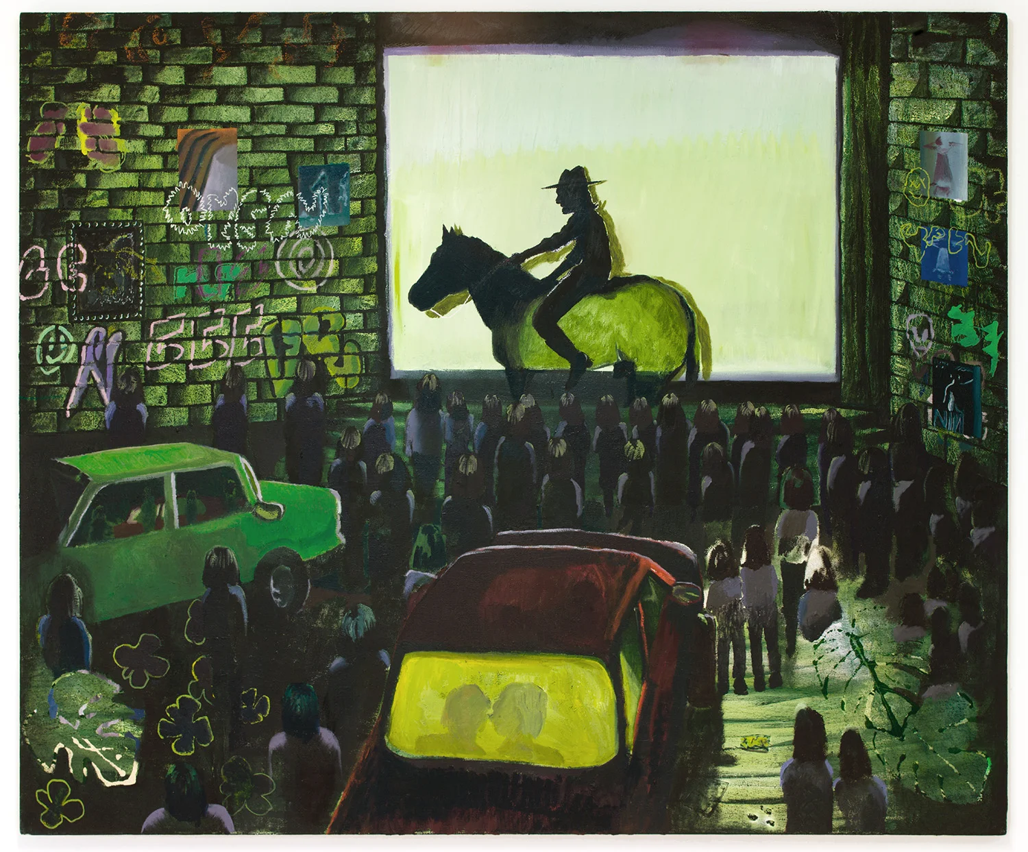 Clone Show , 2019, oil, acrylic, and pastel on canvas, 50 x 60 in/127 x 152.4 cm