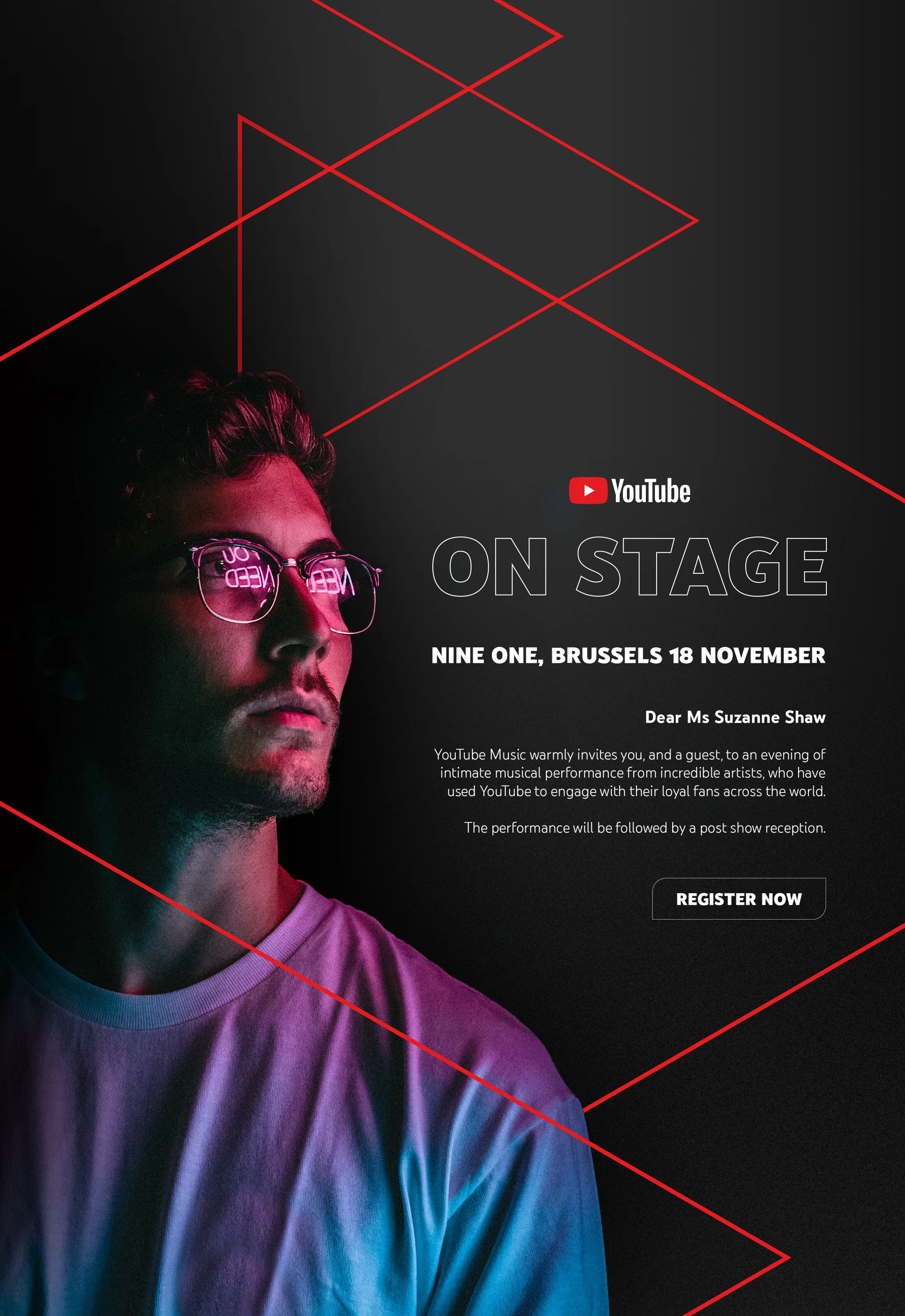 YOUTUBE ON STAGE | BRUSSELS, BELGIUM | 2019An evening of intimate musical performance from artists who have used YouTube to engage with their loyal fans across the world.Digital &amp; 2D DesignDigital Invite Concepts • Digital Screen Content • Scree…