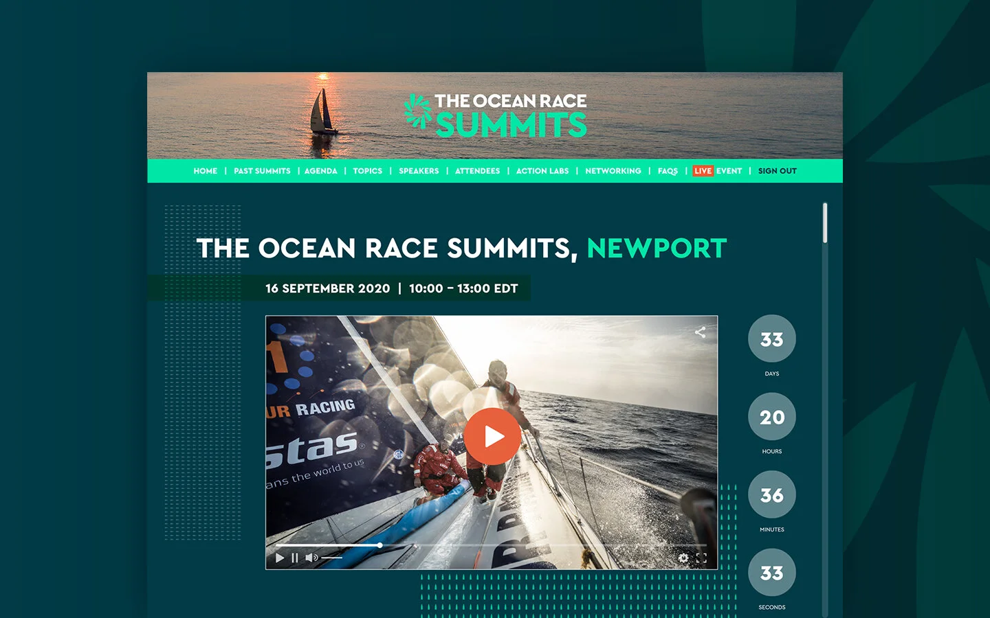 THE OCEAN RACE SUMMITS | 2020The Ocean Race Summits aim to bring the spirit and values of ocean racing - leadership, resilience, tenacity, collaboration - to bear on the challenges facing the health of the ocean.Following The Ocean Race’s brand guid…