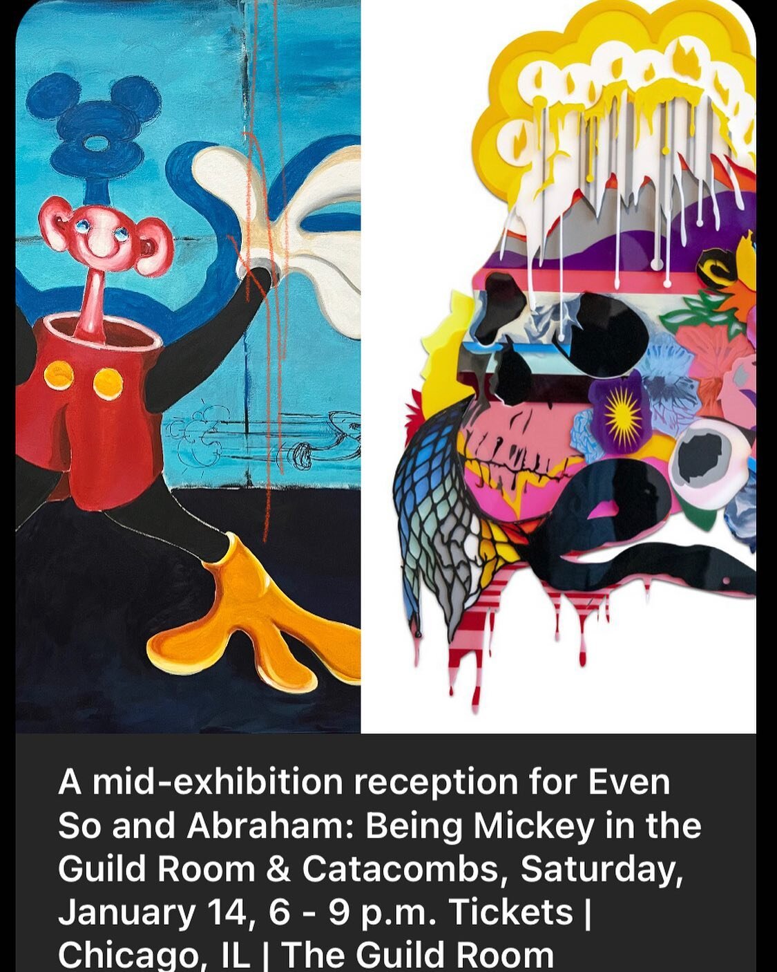 Good Morning my people! I just wanted to let you know that group show I curated &ldquo;Even So&rdquo; at the beautiful @epiphanyarts201 is having a mid exhibition viewing along with the &ldquo;Abraham: Being Mickey&rdquo; curated by @elephantroomgall