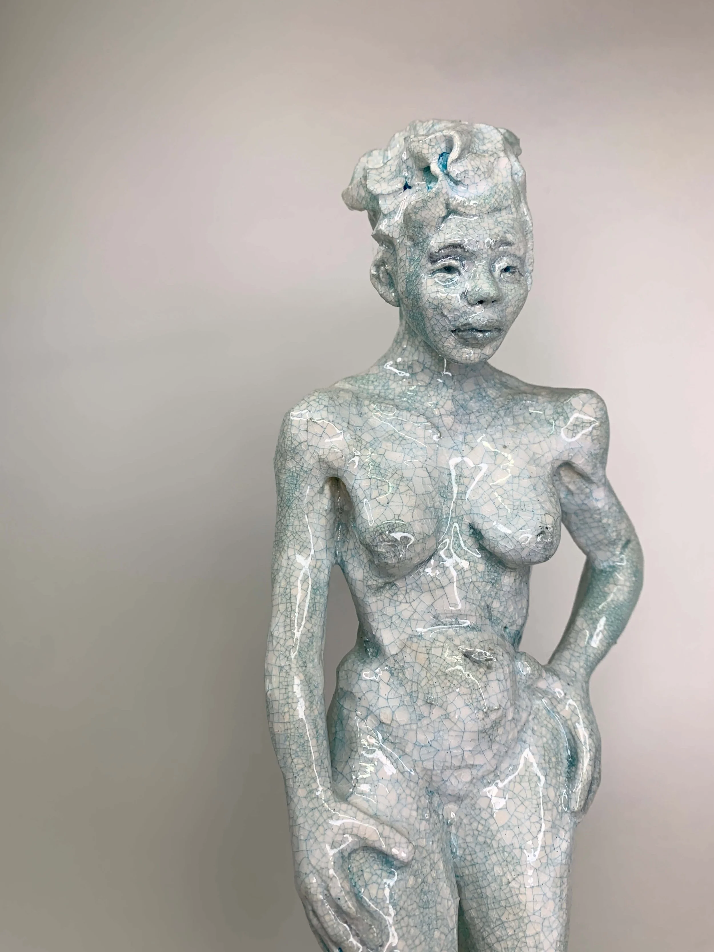 Crackled Blue Ceramic Figurative Sculpture by Sandra Robinson Studio