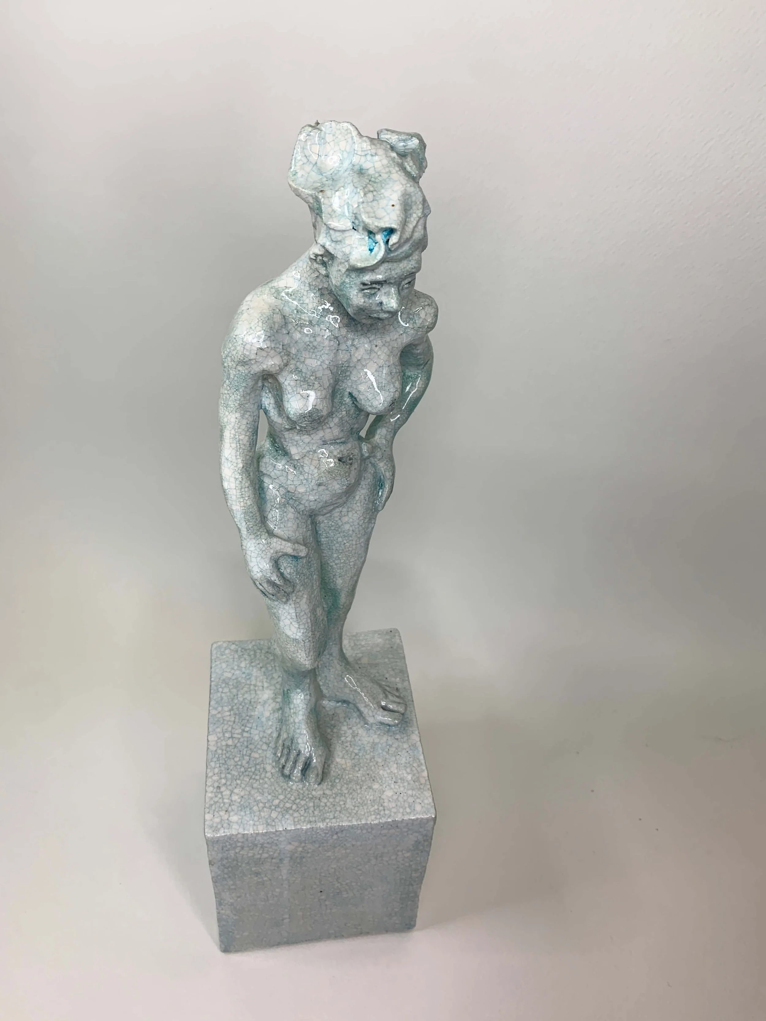 Crackled Blue Ceramic Figurative Sculpture by Sandra Robinson Studio