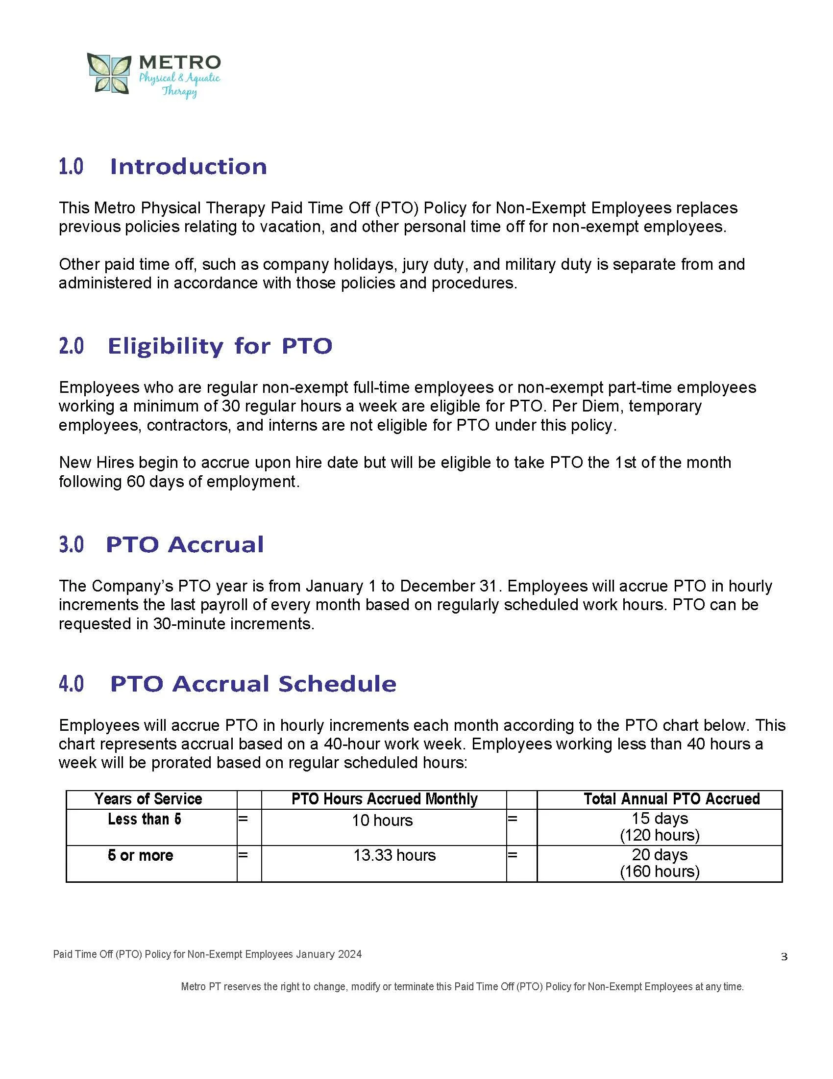PAID TIME OFF (PTO) FOR NON-EXEMPT EMPLOYEES