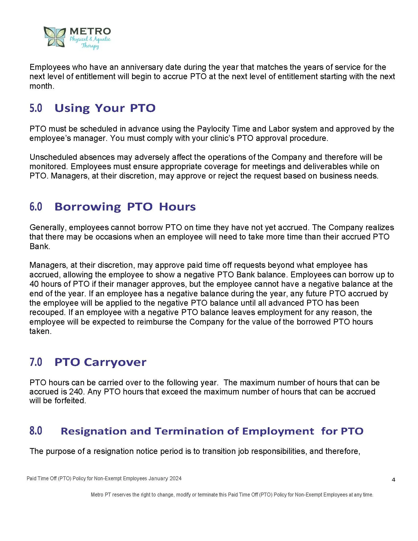 PAID TIME OFF (PTO) FOR NON-EXEMPT EMPLOYEES