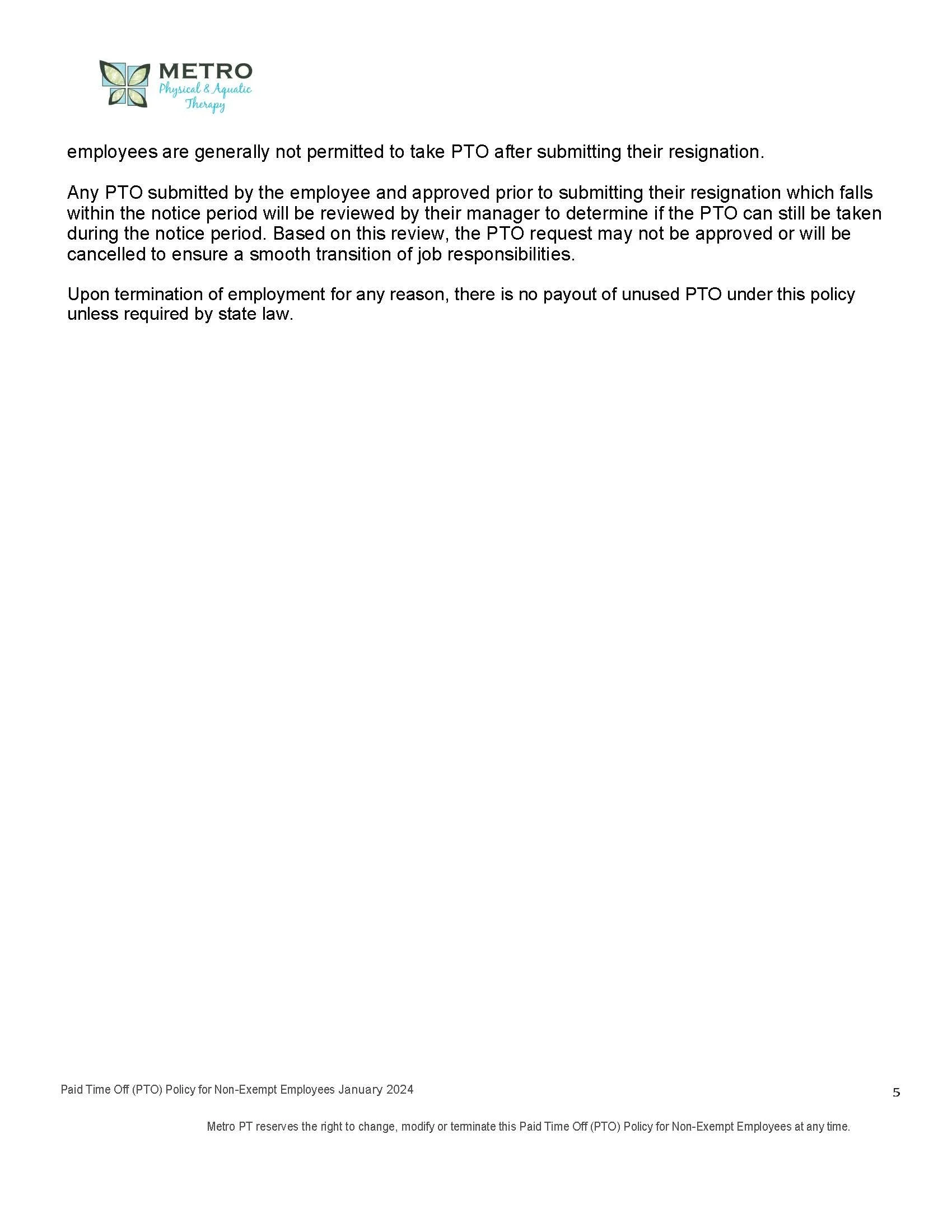 PAID TIME OFF (PTO) FOR NON-EXEMPT EMPLOYEES