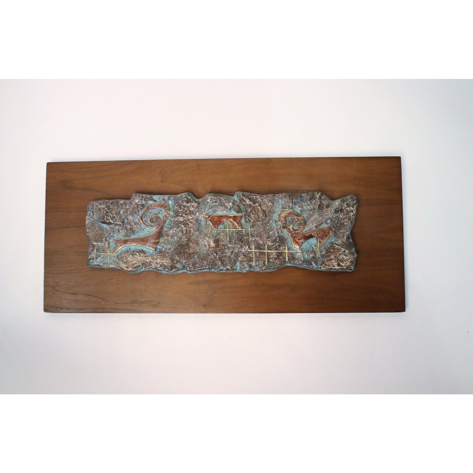 Ceramic Hieroglyphic Relief on Wood Plaque