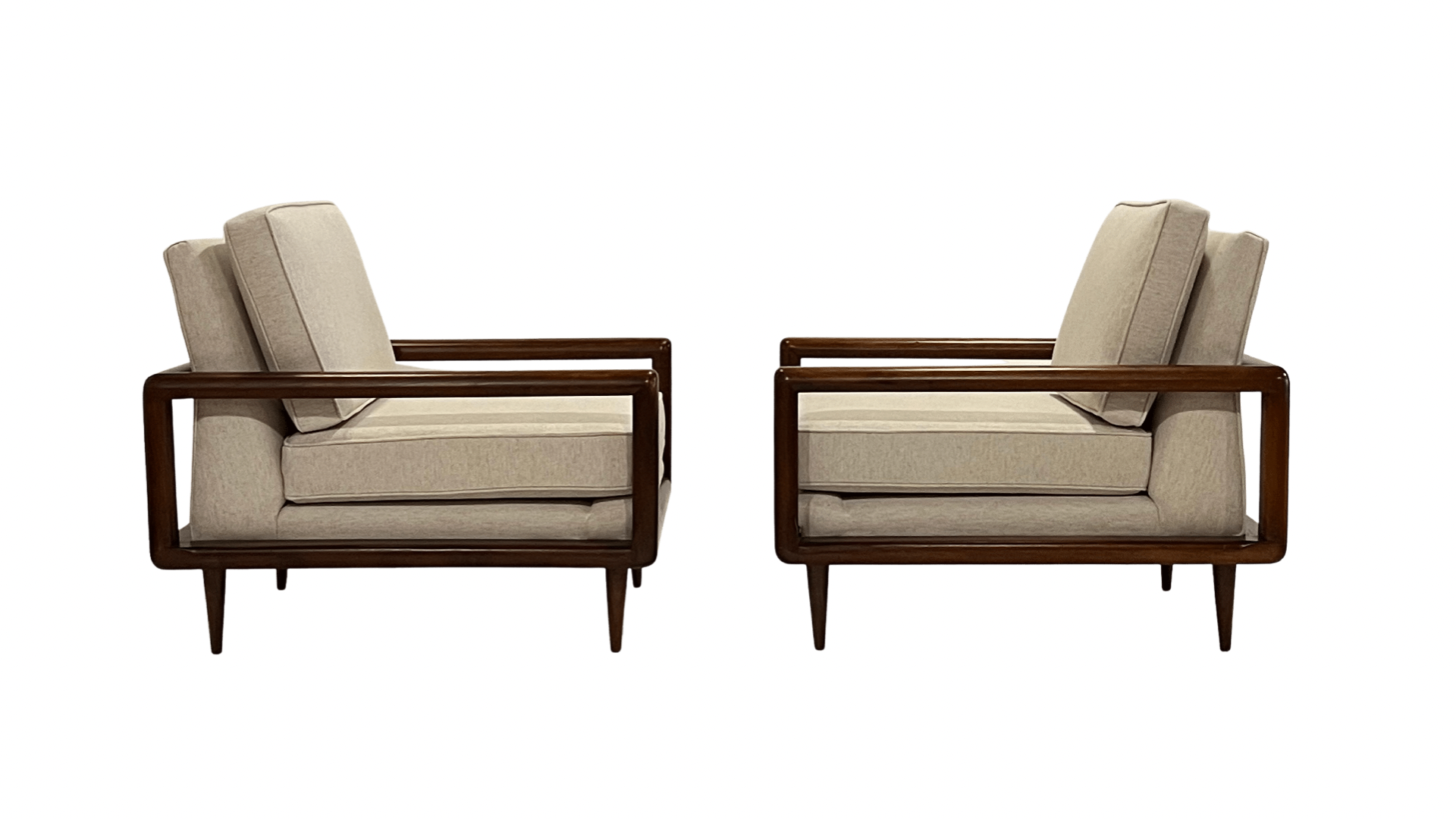 Mid-Century Open Arm Cubed Walnut Lounge Chairs, Pair - SOLD!
