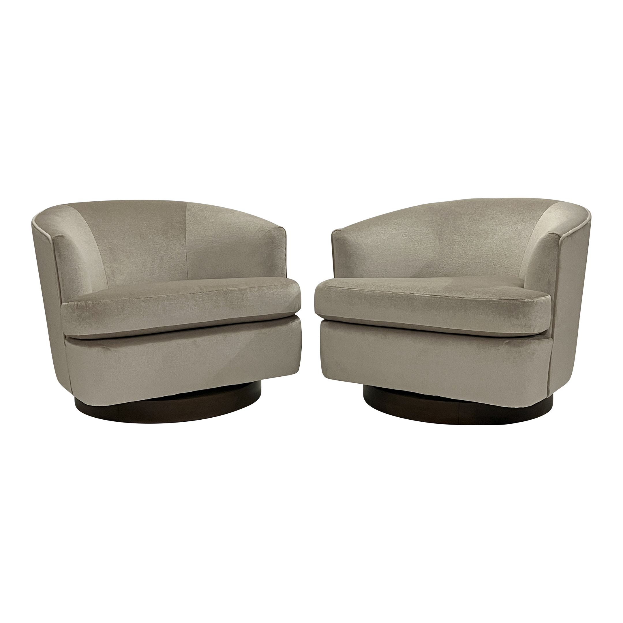 Milo Baughman Swivel Chairs in Platinum Mohair - SOLD!