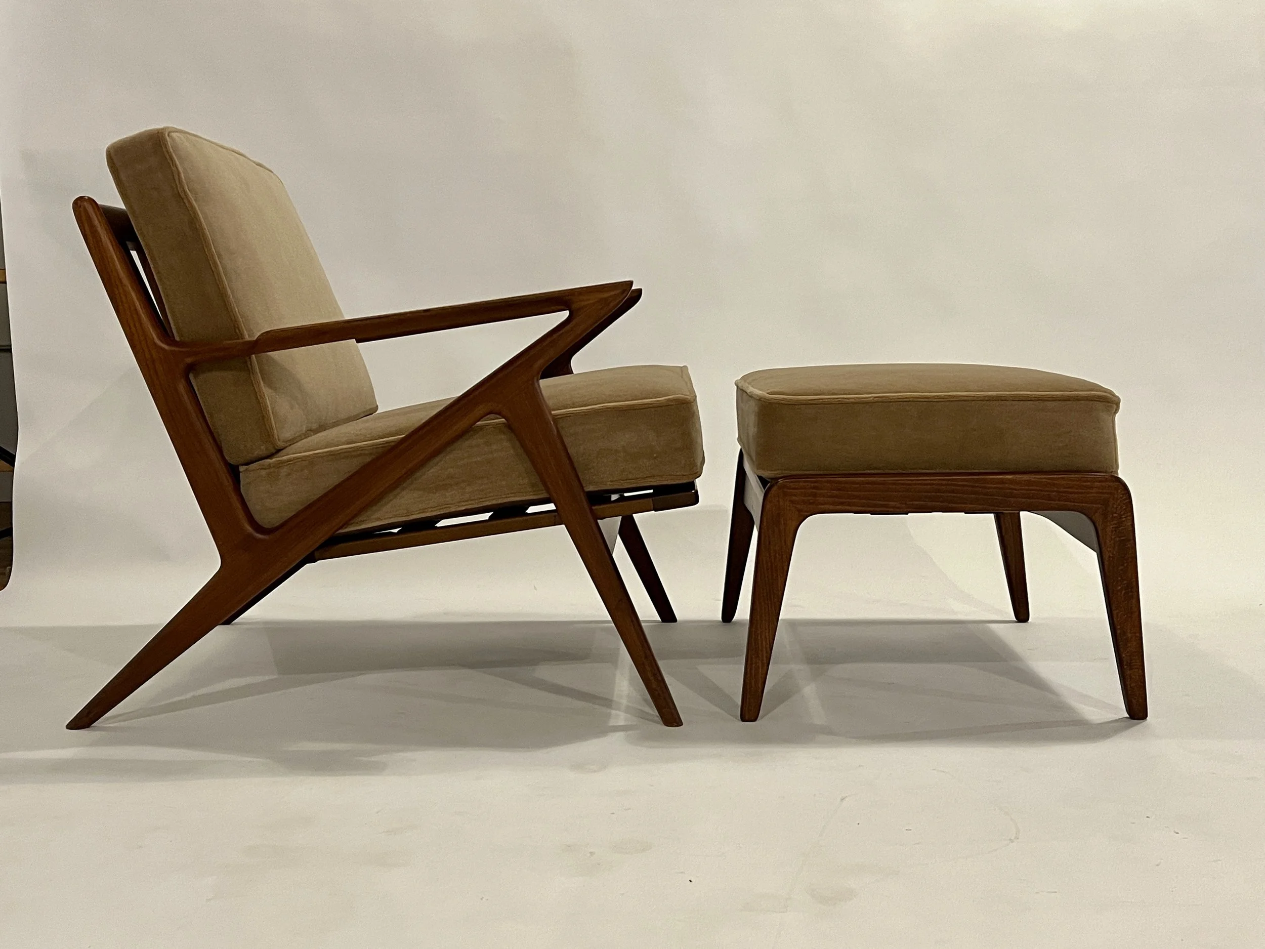Danish Modern "Z" Lounge Chairs and Ottoman by Poul Jensen