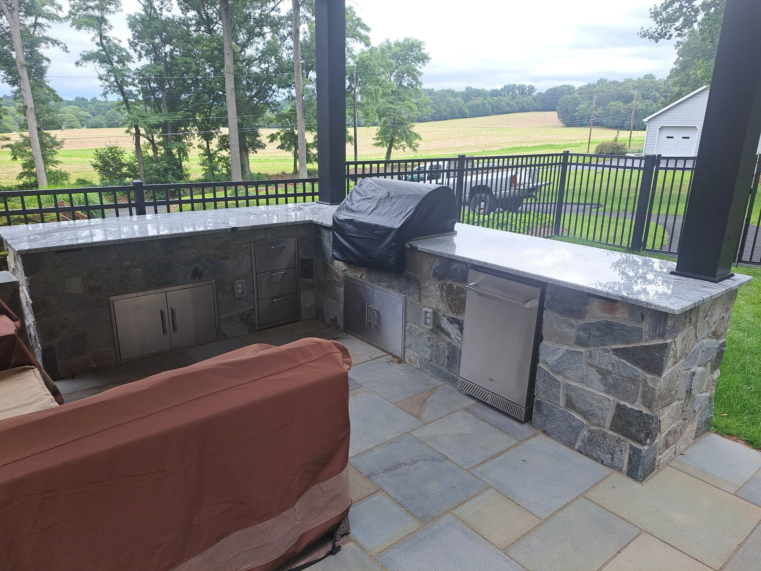 Outdoor Kitchen With Grill, Refrigerator and Storage 