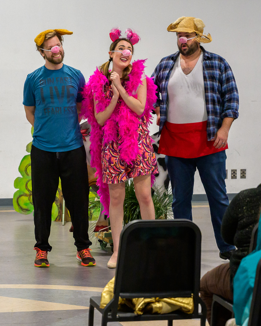  Zachary Angus as Larry Pig (right); Therese Pirçon as Susie Pig (center); Brandon Evans as Fred Pig (right)  Photo Credit: Roger David Manning 