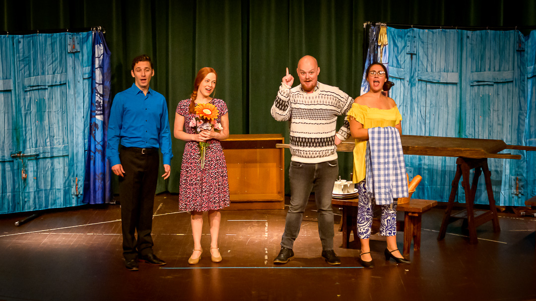  Sebastian Armendariz as the Young Man (far left); Kathleen Buccleugh as the Daughter (center-left); Cameron Jackson as the Father (center-right); Katherine Fili as the Mother (far right)  Photo Credit: Roger David Manning 