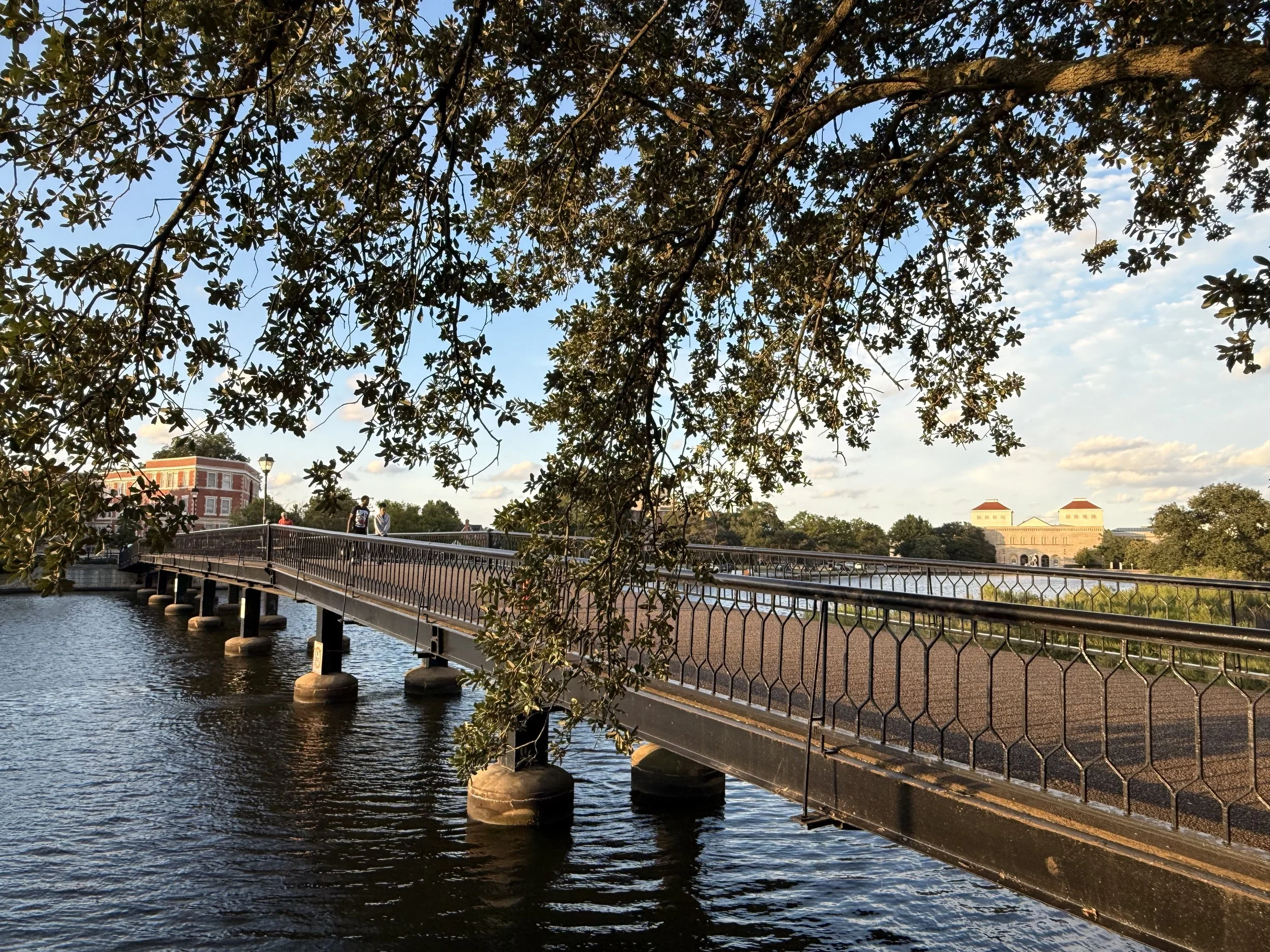 View across the Hague footbridge toward the Chrysler Museum of Art in Norfolk, Virginia