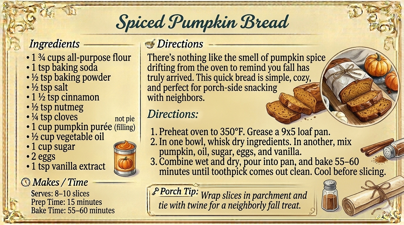 Spiced Pumpkin Bread:  Warm, perfectly spiced, and softly sweet—this is the kind of loaf that makes any morning feel a little more like home.