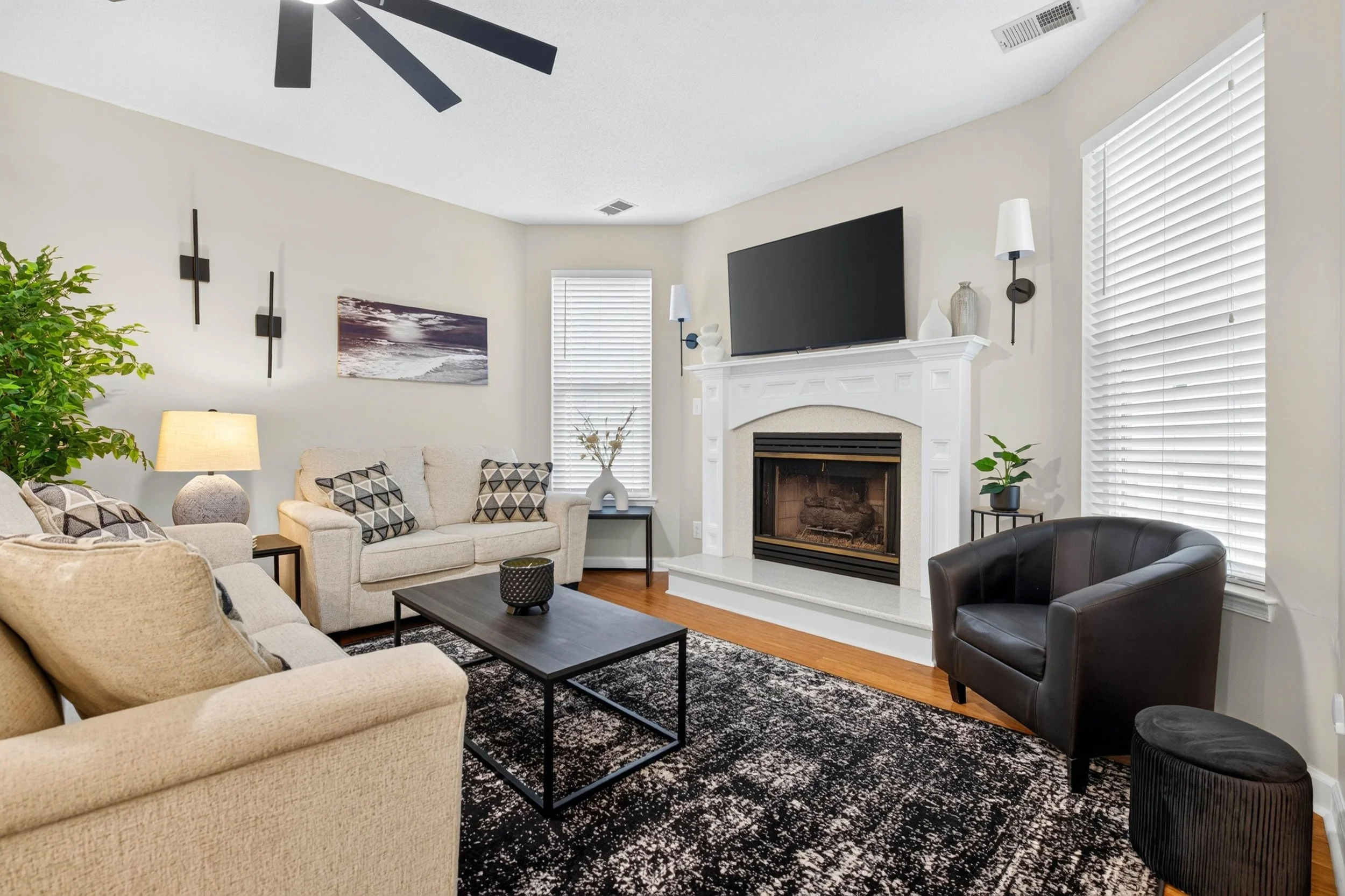 A gas fireplace gives the living room a warm focal point and makes this gathering space feel welcoming in every season.