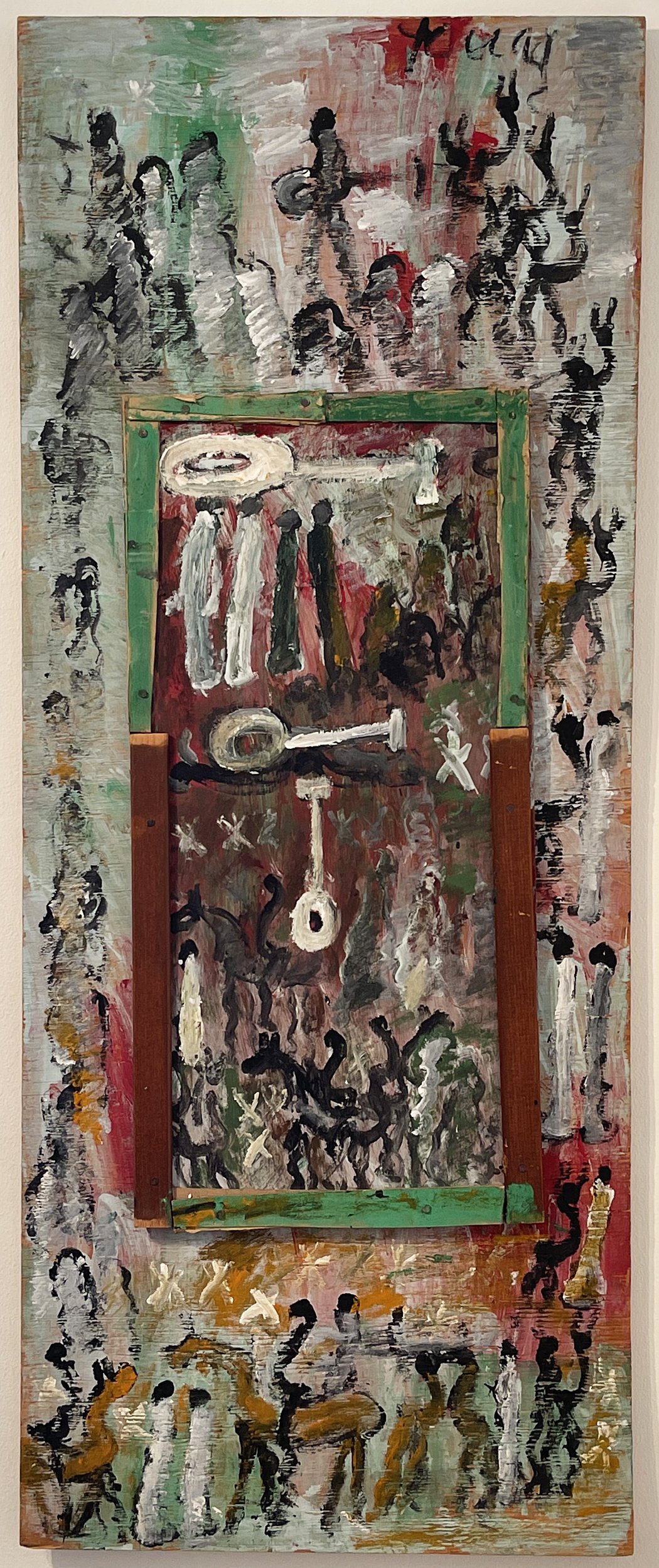   Purvis Young    Untitled(Guitars, Warriors, Horses)   ca. 1990s  48” x 19.25”  Enamel on wood construction    Find Out More   