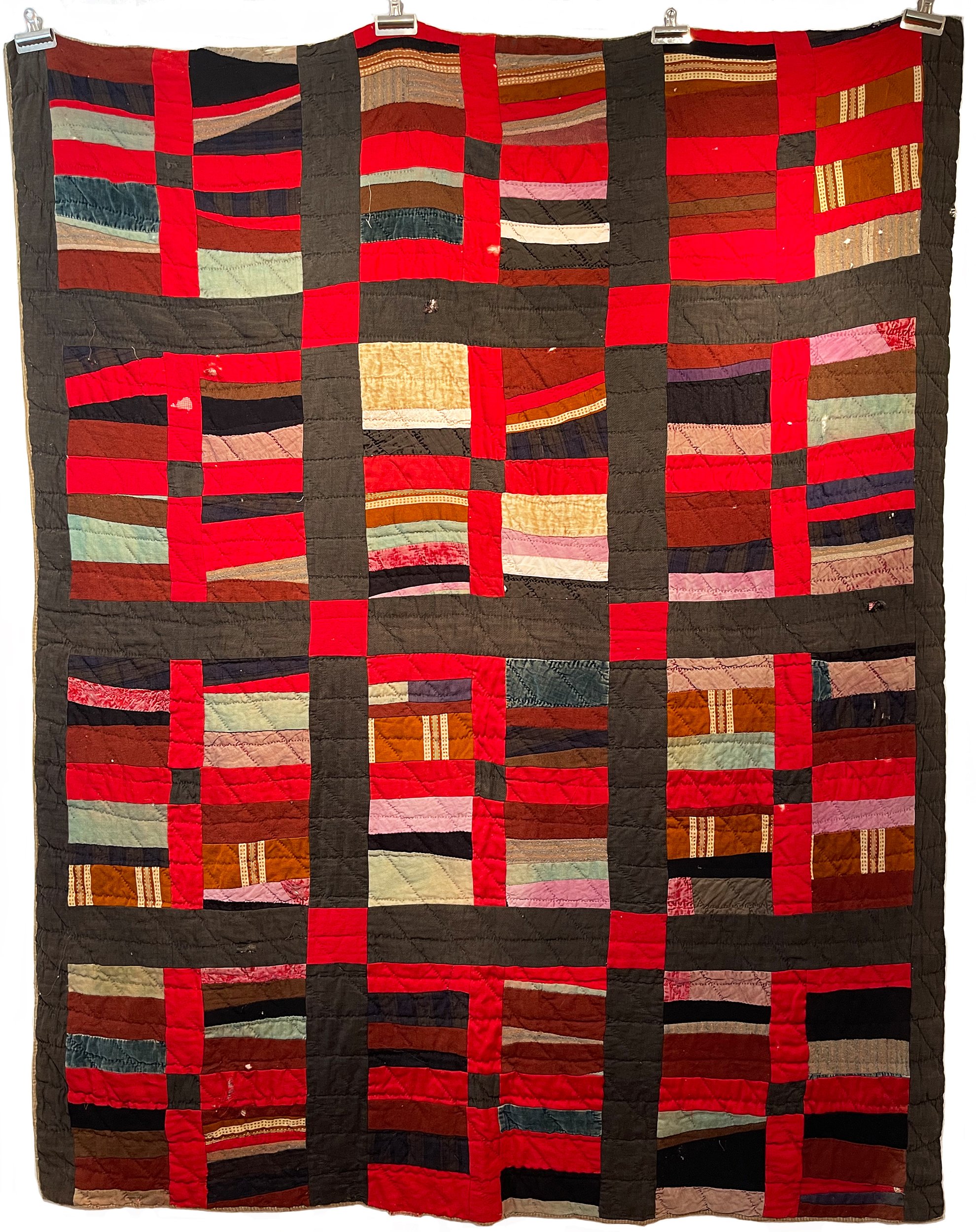   Quilt #147   ca. 1950s  84” x 65”  Various fabrics  Machine pieced, hand quilted  From Kentucky    ASK ABOUT THIS QUILT   