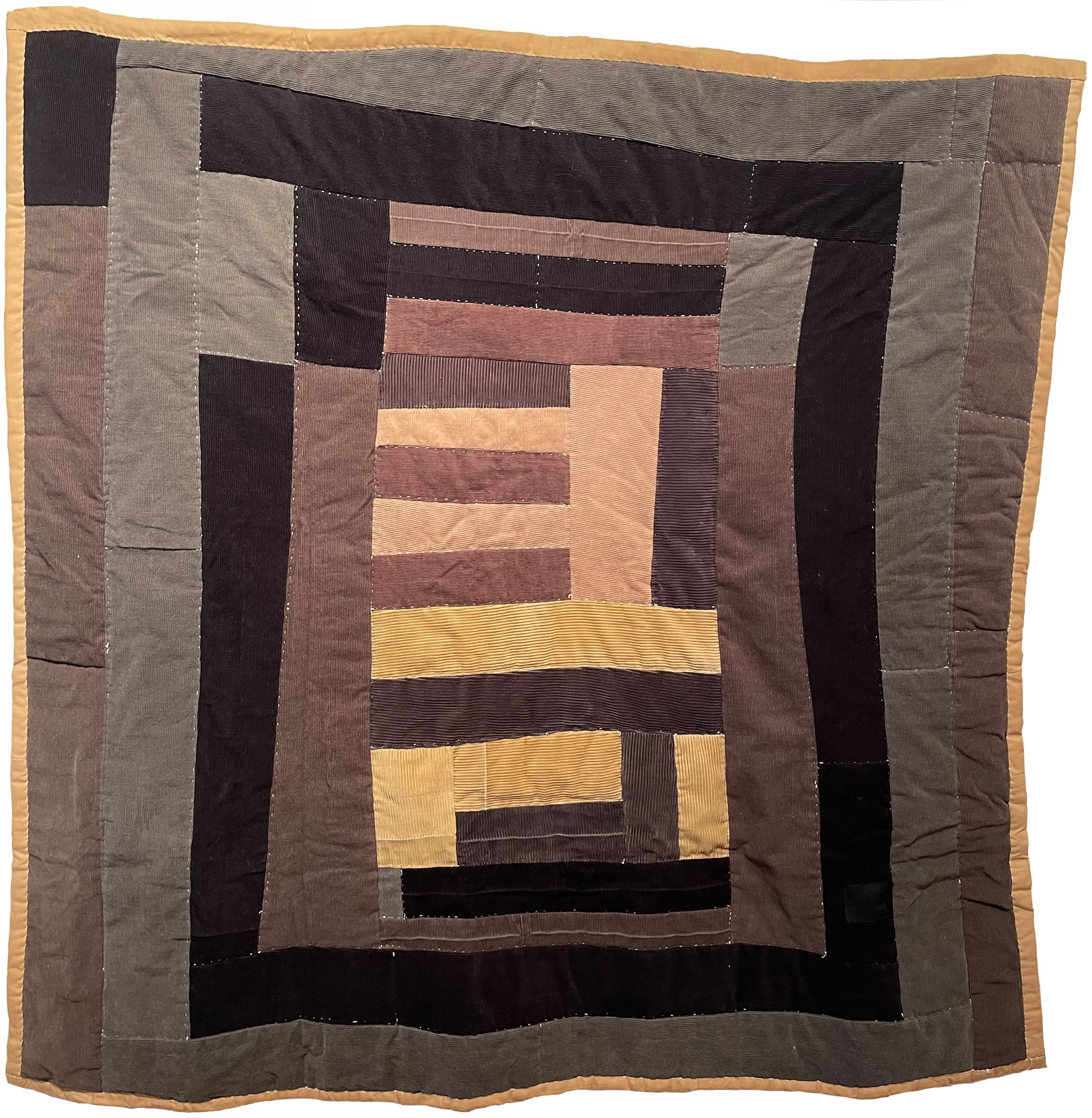   Joeann Pettway West    Improvisational quilt, 2023   48” x 47”  Corduroy fabrics  Hand-pieced, hand-quilted    LEARN MORE ABOUT THIS QUILT   