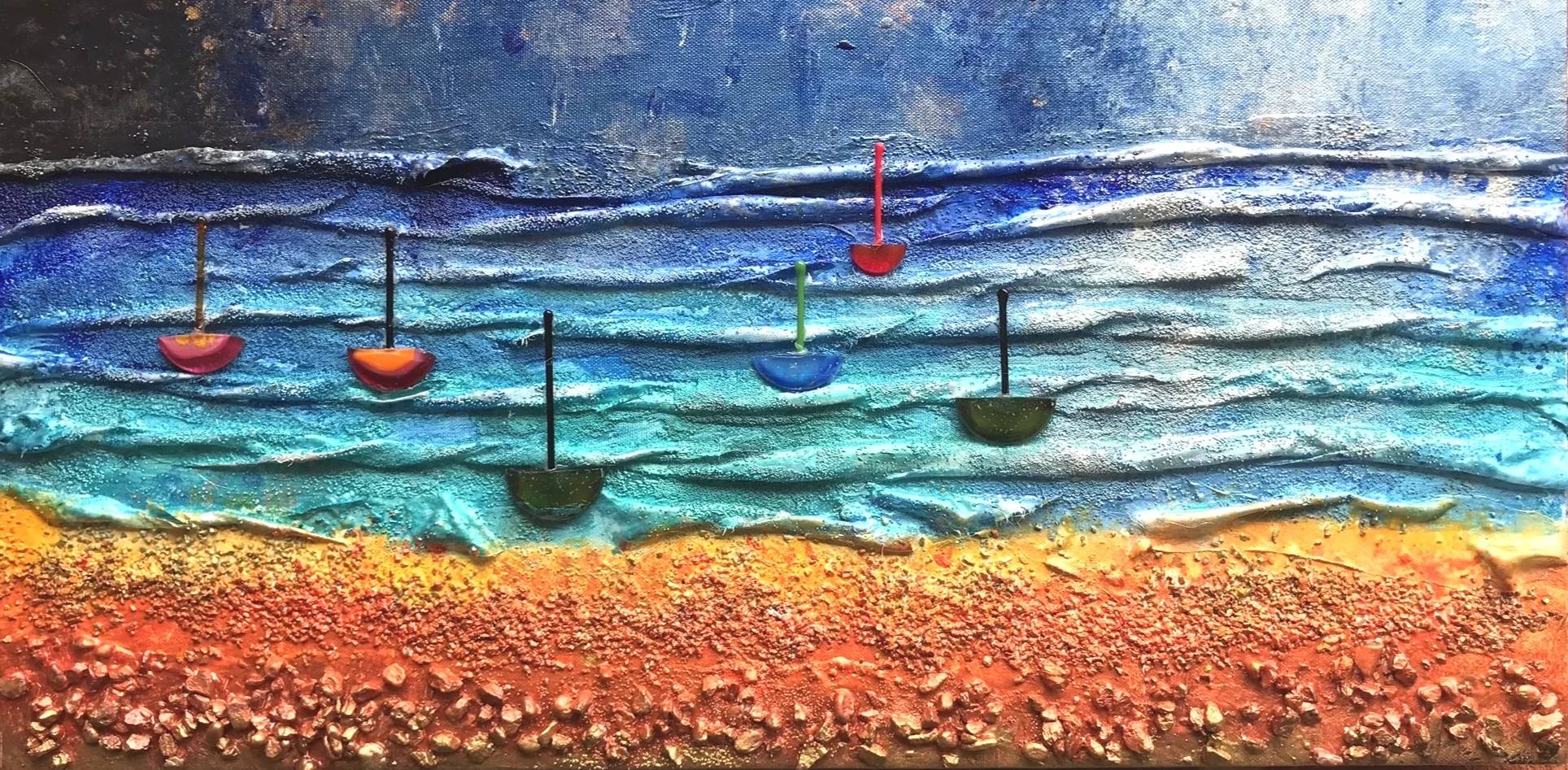 Night-time Beach and Boats 2018 Sold