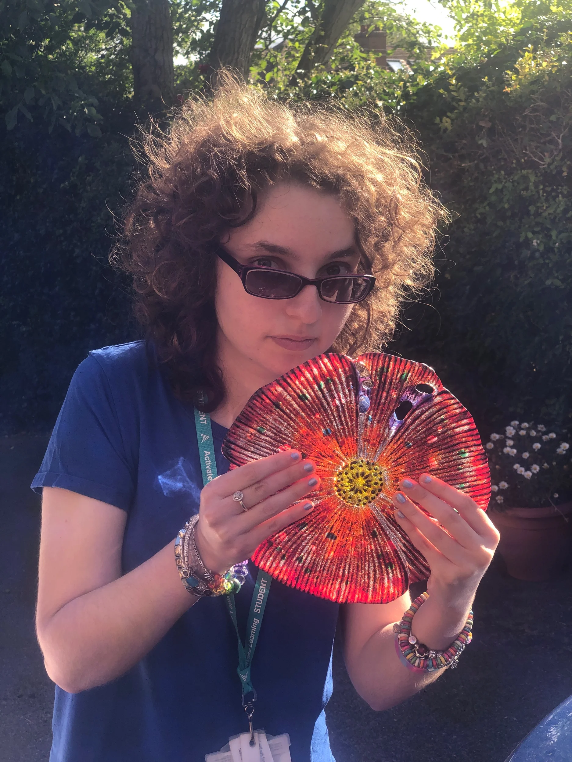 Giant poppy fused glass garden ornaments