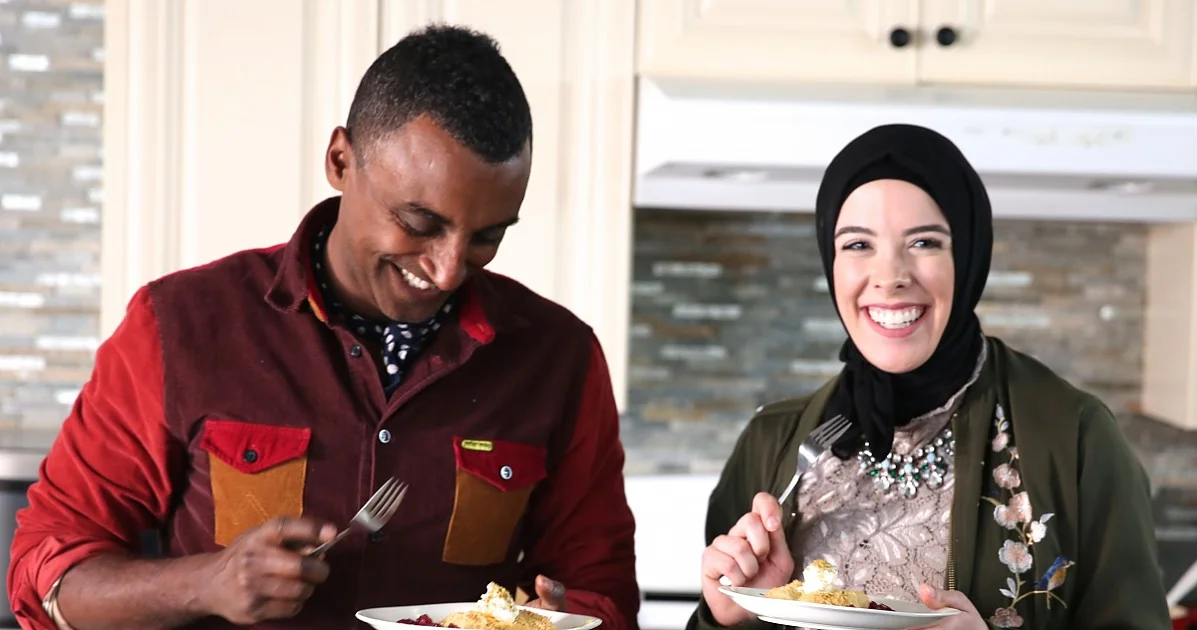 Chefs Marcus Samuelsson & Lena Sareini Eat Lebanese Kanafeh on No Passport Required. Courtesy of Christine Carreira