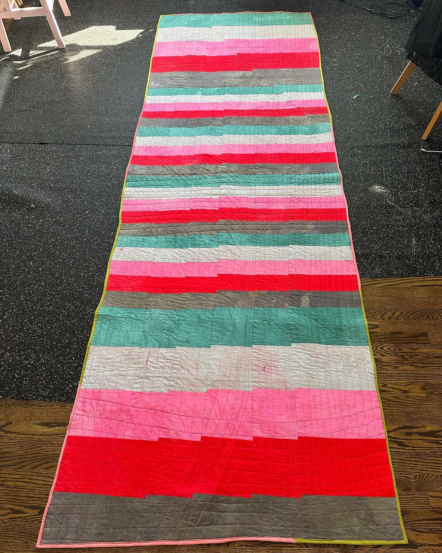 Hand dyed, machine sewn, hand broken, machine mended, machine quilted. I&rsquo;ve really enjoyed working on this piece. It&rsquo;s 10ft long and proving kind of tricky to get on the wall. Next step is to hand sew a large amount of neon Velcro to the 