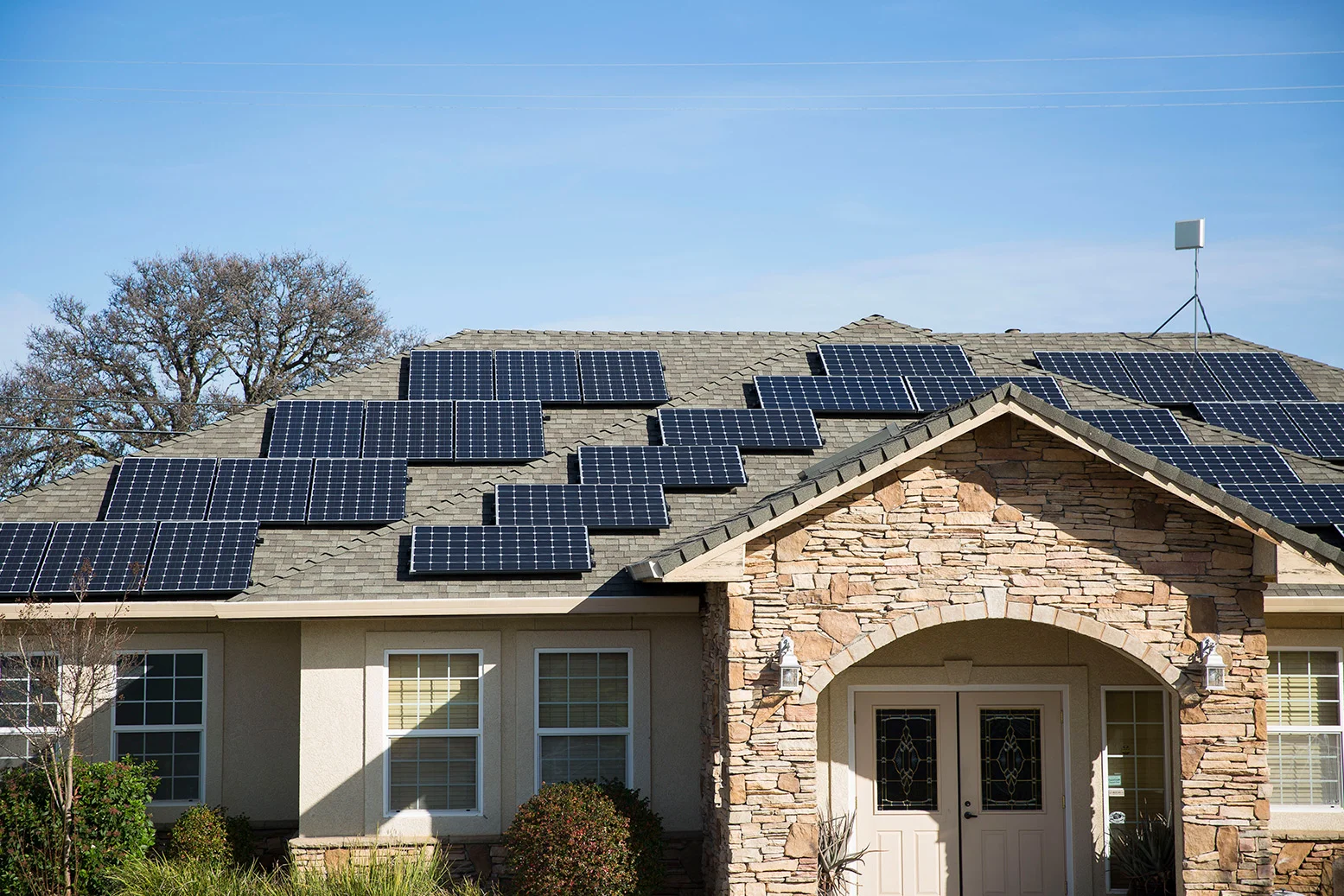solar panels on a roof of a business