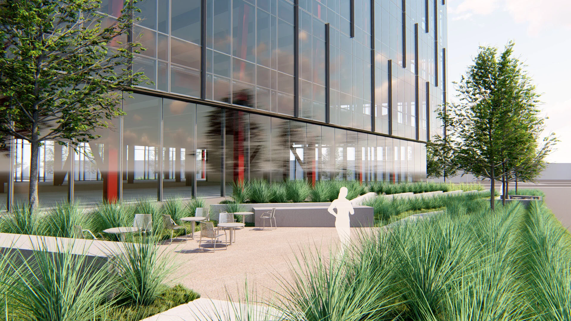 Seating area along public / private sidewalk.