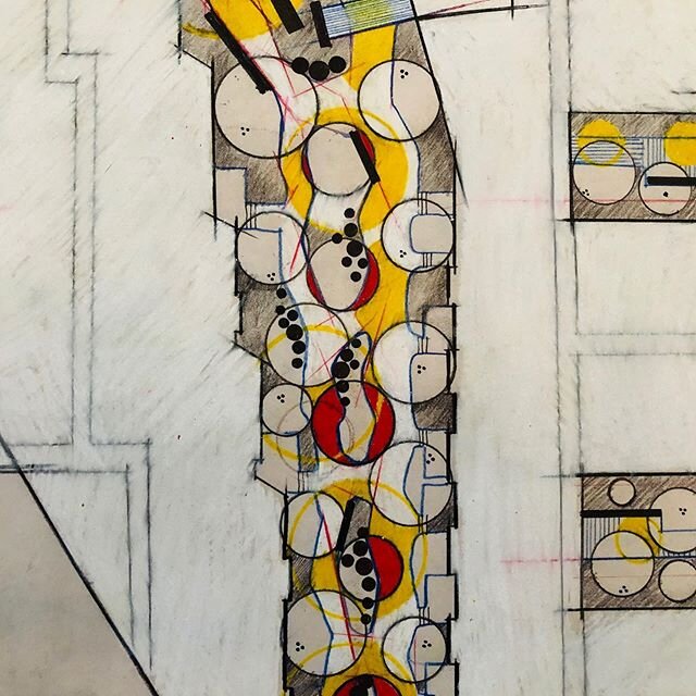 Working on a retroactive illustrative that attempts to show the special aspects of a project through layering.... #drawing #letsmakeplans #landscaperepresentation #landscapearchitecture #coloredpencil #velum