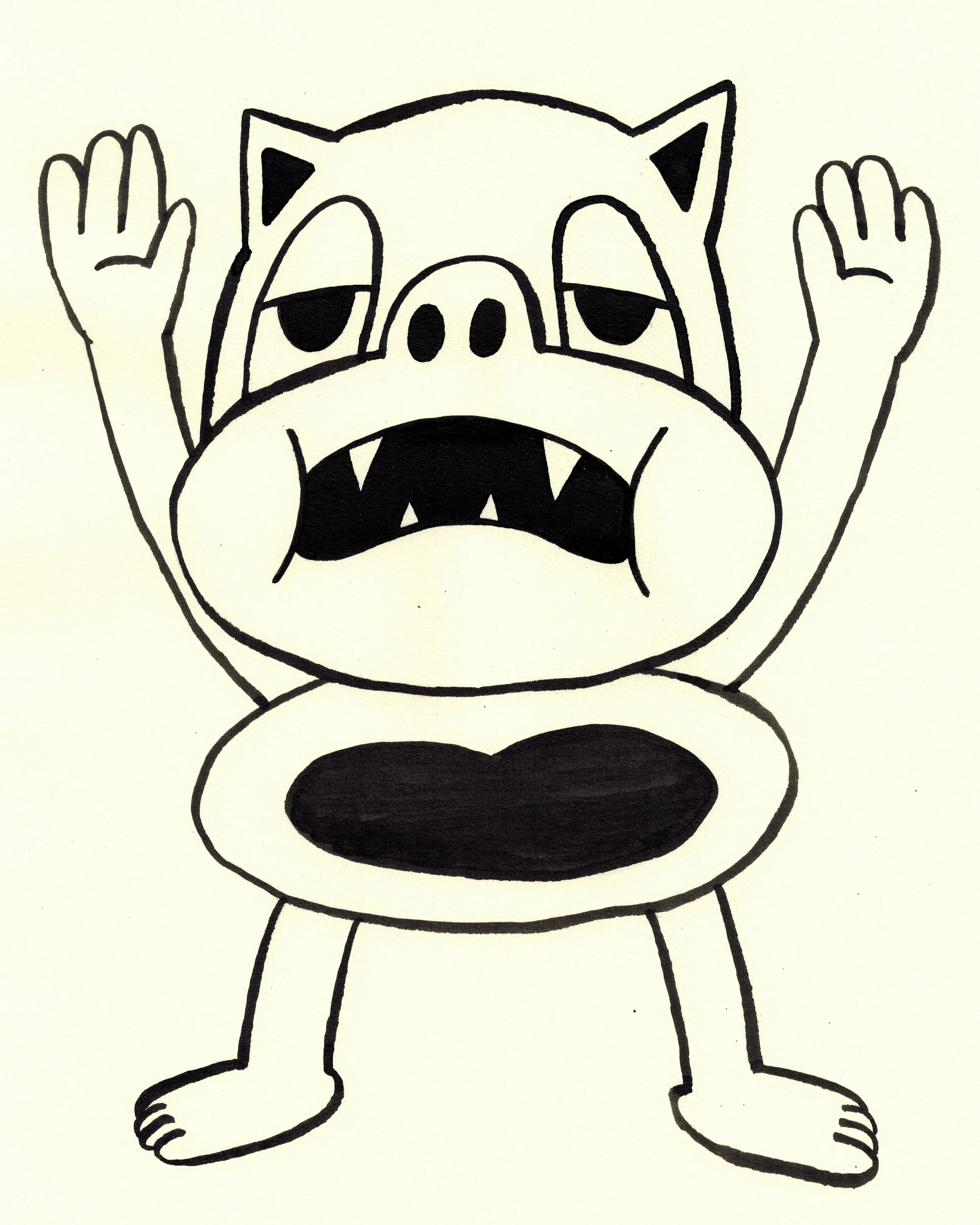 Wuvins With Hands Up, ink on paper, 10 x 8 inches, 2018